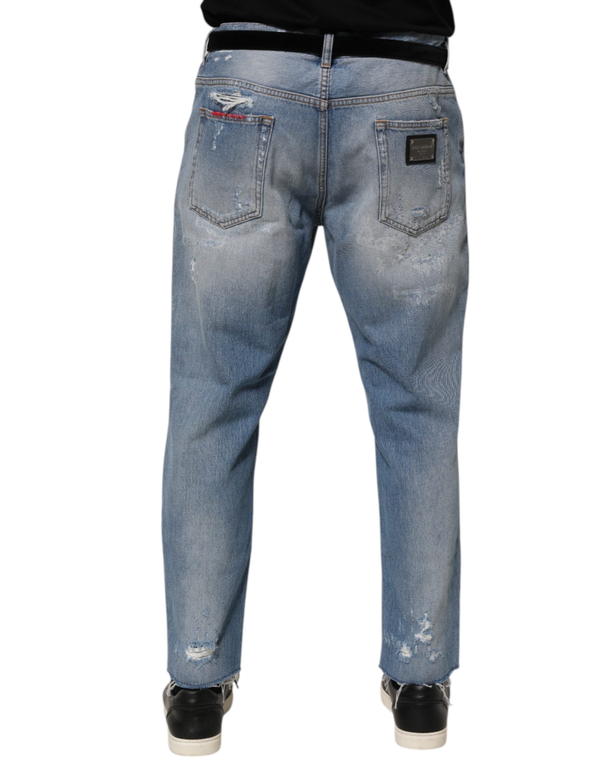 Dolce & Gabbana Blue Distressed Ripped Denim Pants Jeans Dolce & Gabbana