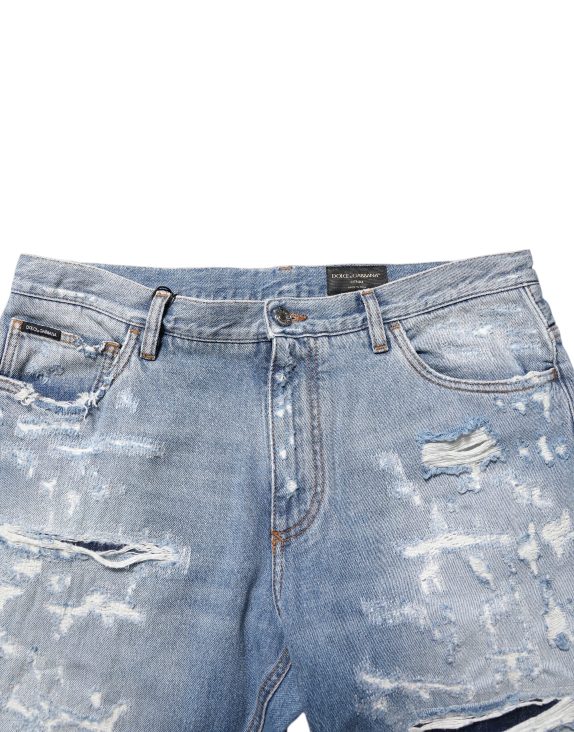 Dolce & Gabbana Blue Distressed Ripped Denim Pants Jeans Dolce & Gabbana