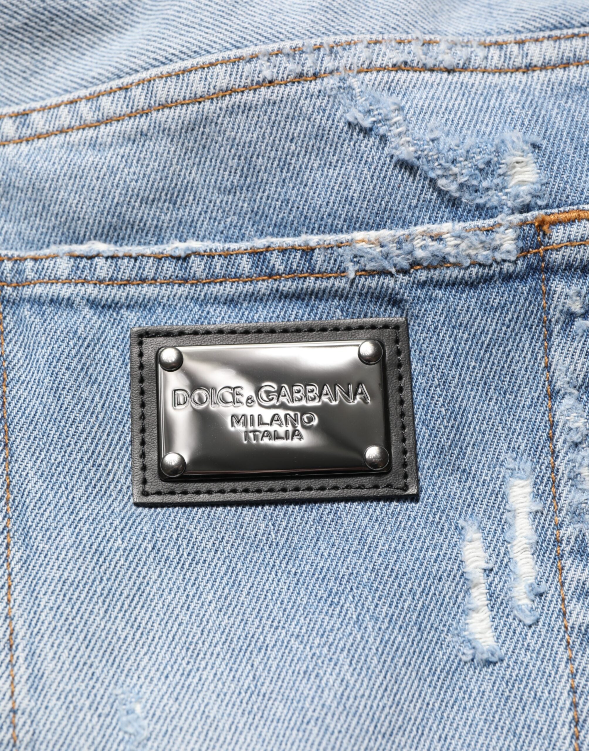 Dolce & Gabbana Blue Distressed Ripped Denim Pants Jeans Dolce & Gabbana