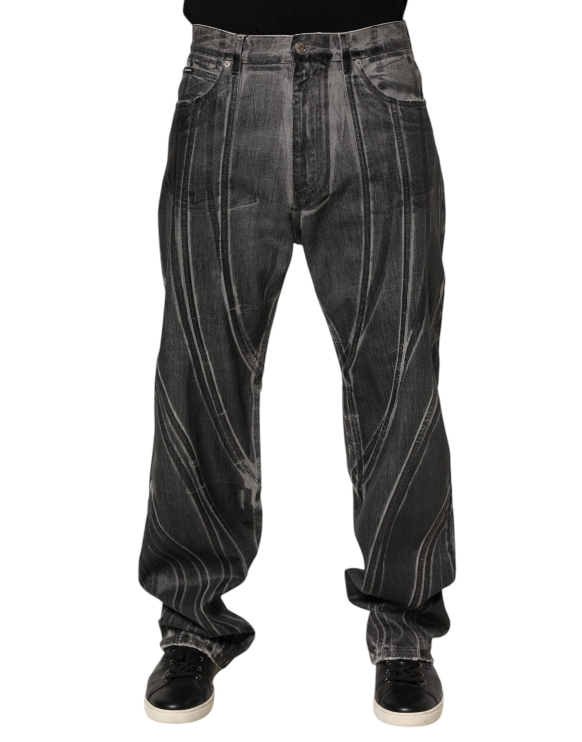 Dolce & Gabbana Black Grey Graphic Print Denim Pants Jeans Dolce & Gabbana