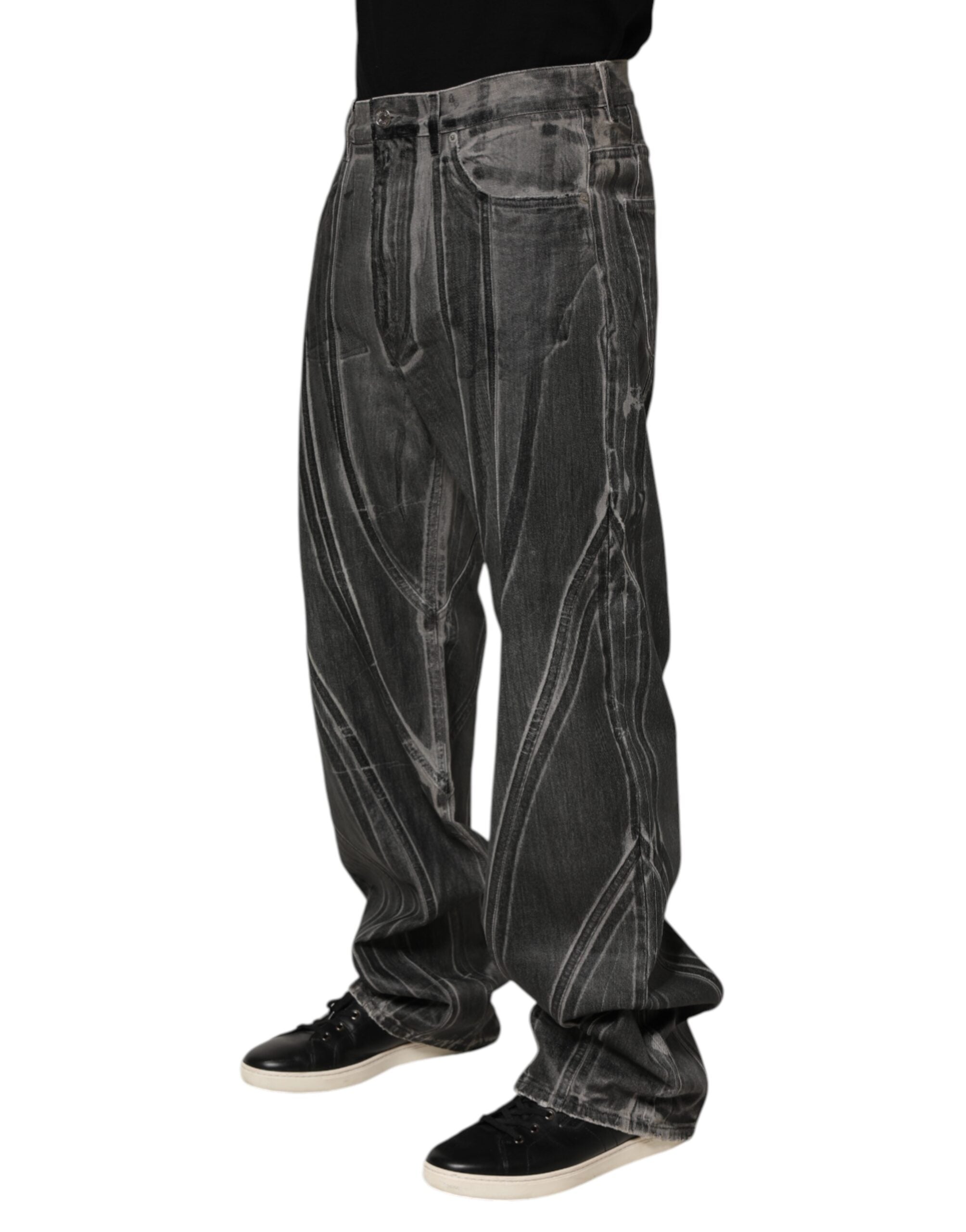 Dolce & Gabbana Black Grey Graphic Print Denim Pants Jeans Dolce & Gabbana