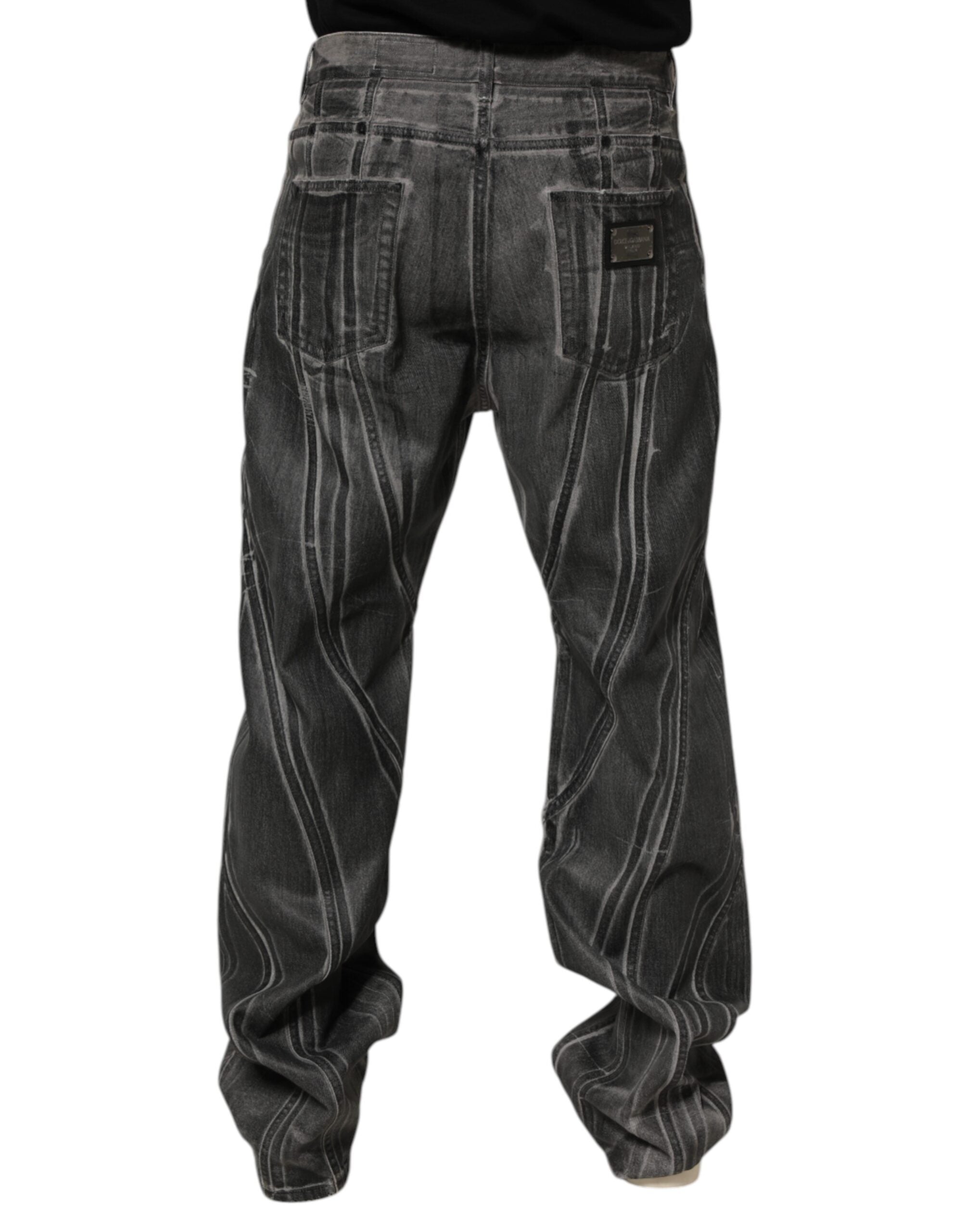 Dolce & Gabbana Black Grey Graphic Print Denim Pants Jeans Dolce & Gabbana