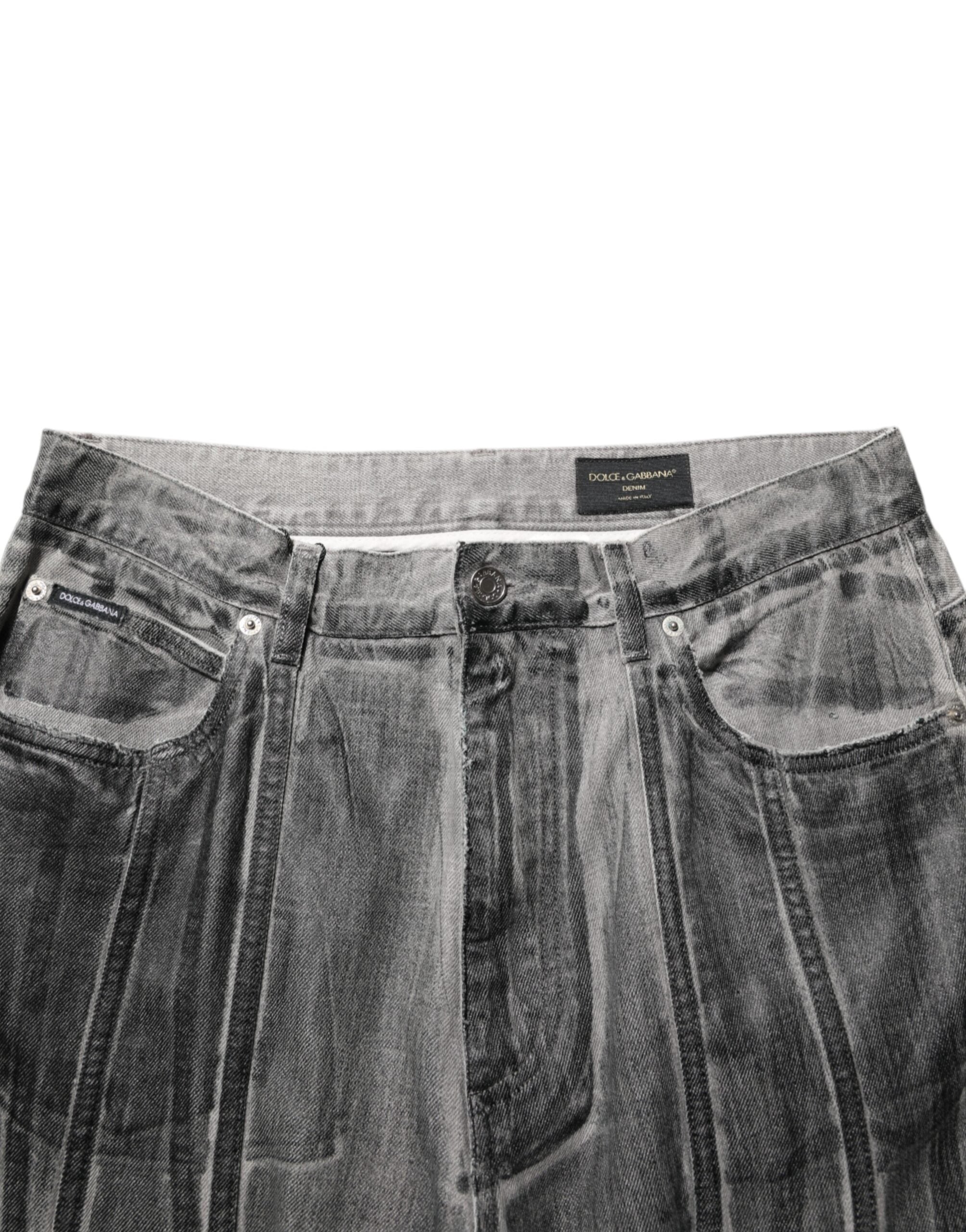 Dolce & Gabbana Black Grey Graphic Print Denim Pants Jeans Dolce & Gabbana