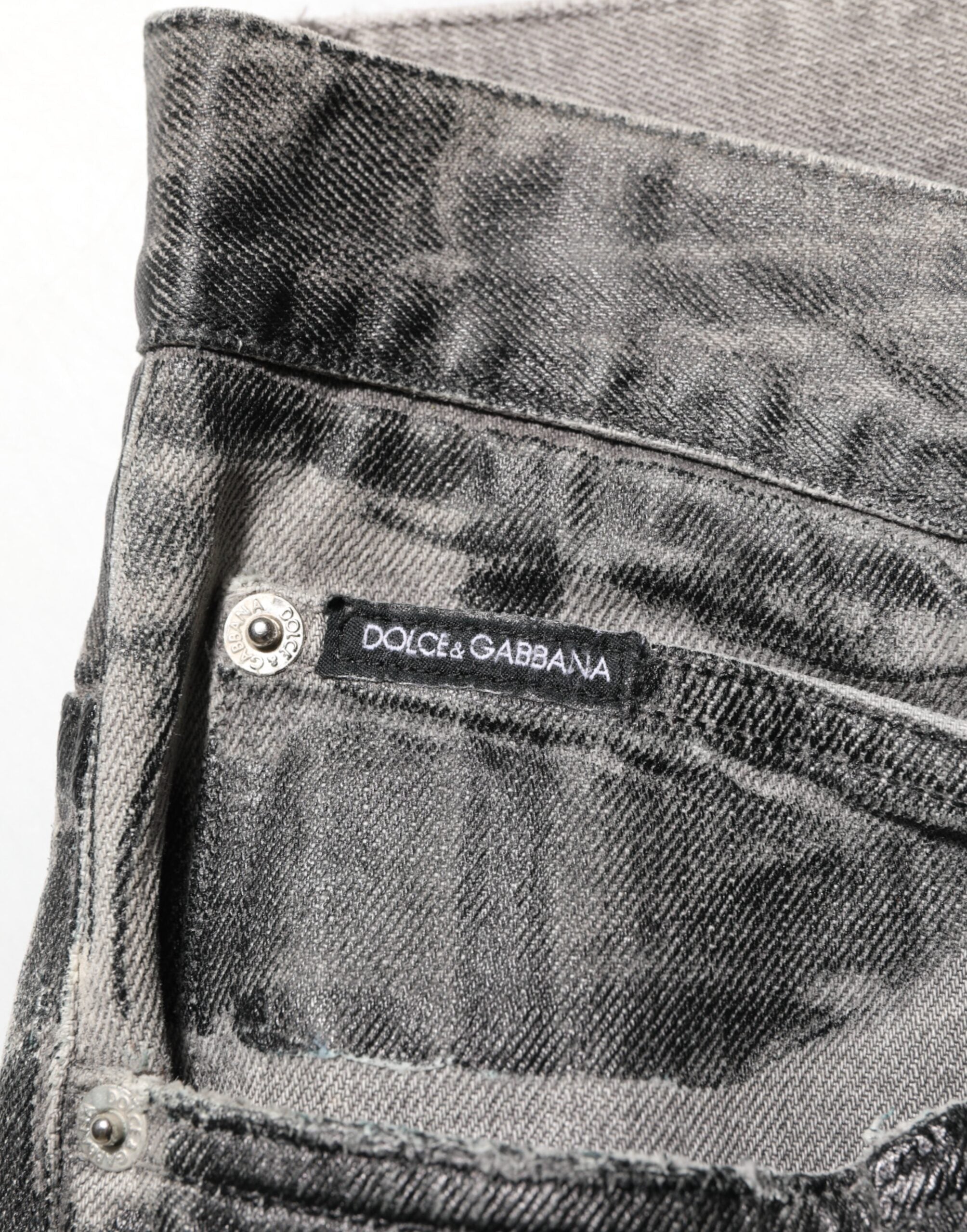 Dolce & Gabbana Black Grey Graphic Print Denim Pants Jeans Dolce & Gabbana