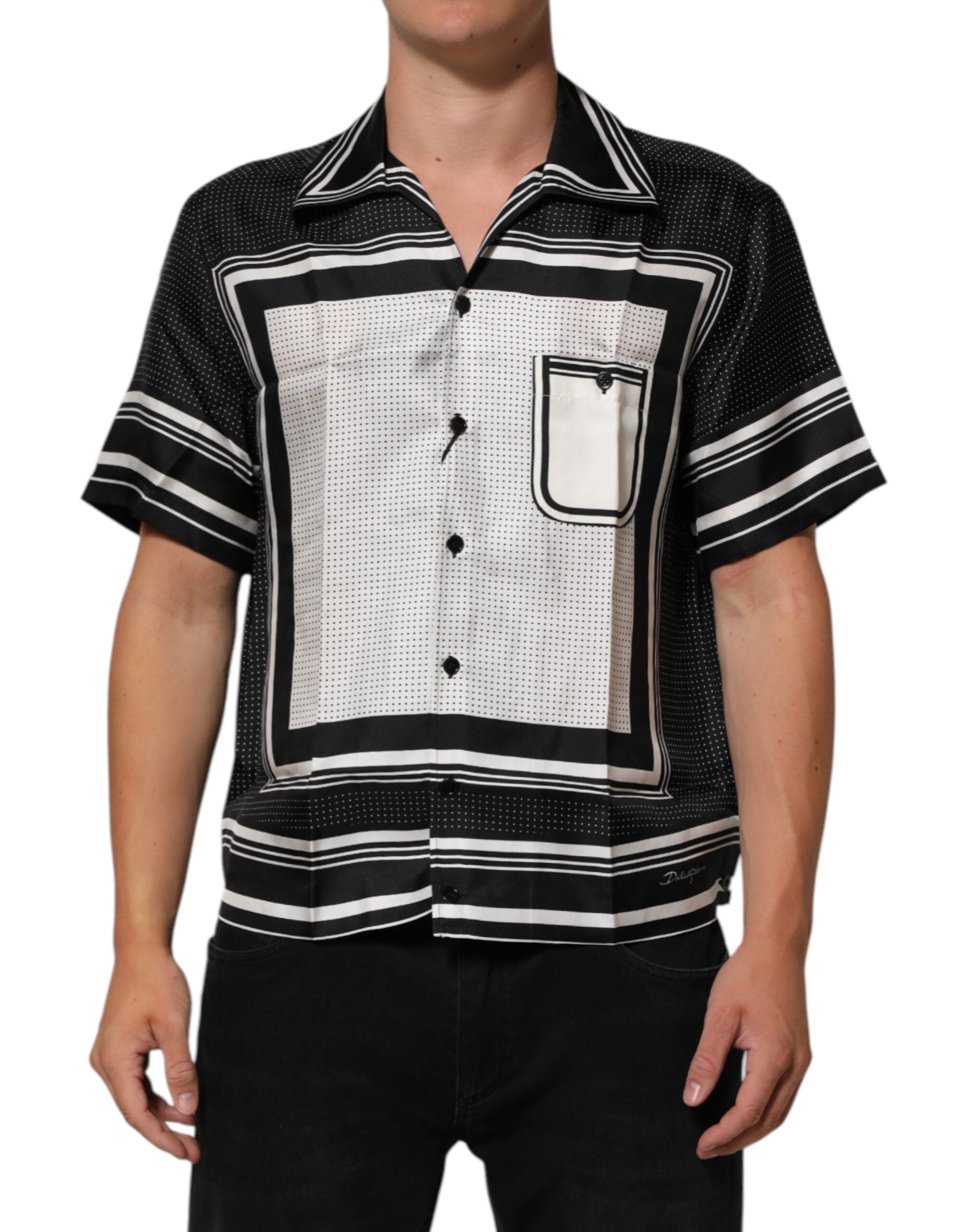 Dolce & Gabbana Black White StripeDot Print Casual Polo Shirt Dolce & Gabbana
