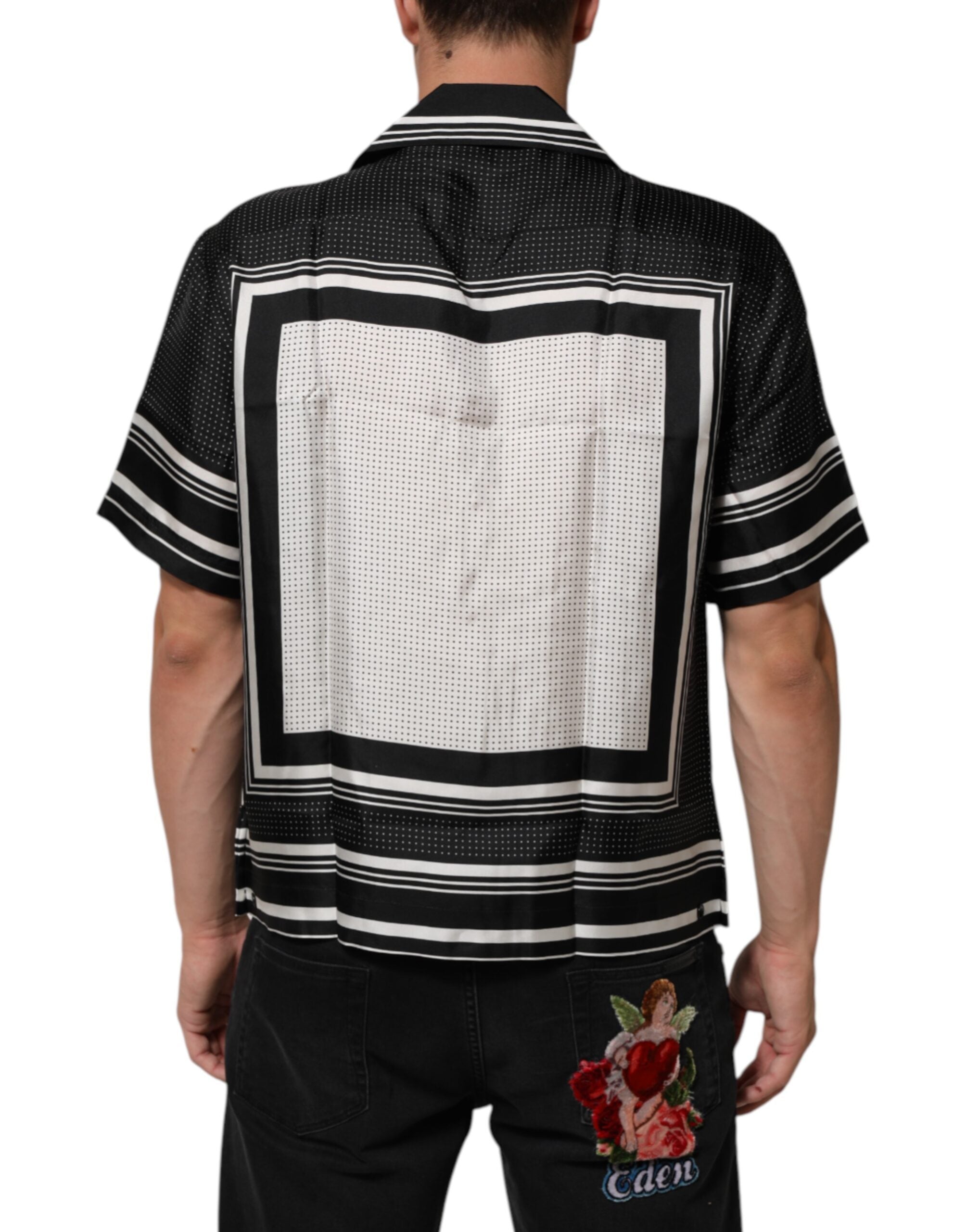Dolce & Gabbana Black White StripeDot Print Casual Polo Shirt Dolce & Gabbana