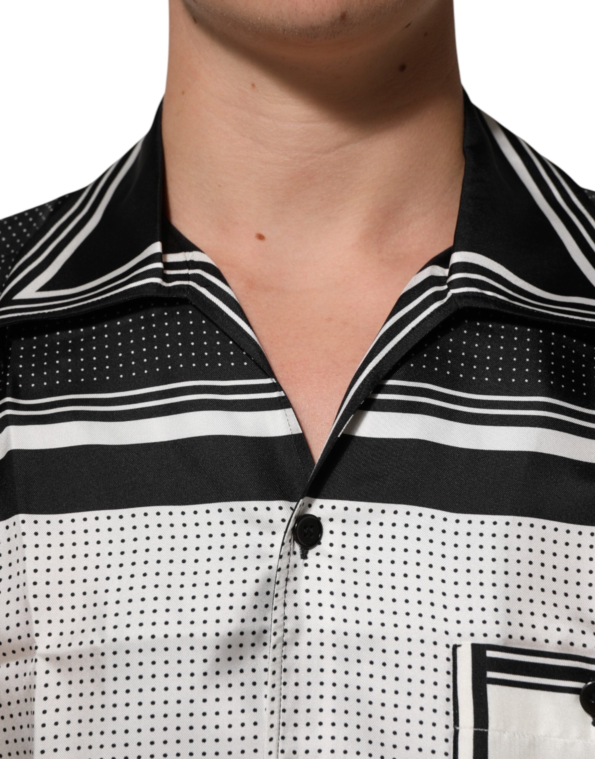 Dolce & Gabbana Black White StripeDot Print Casual Polo Shirt Dolce & Gabbana