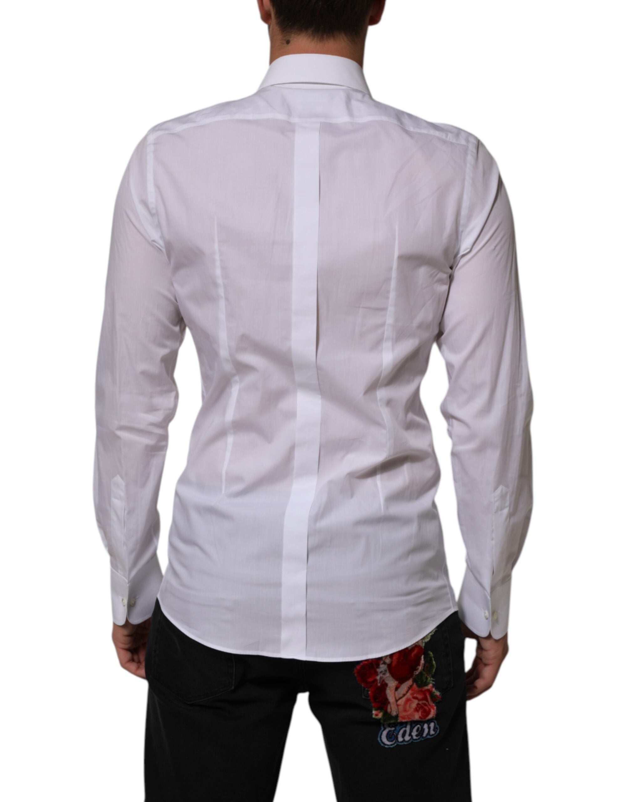 Dolce & Gabbana White Cotton DG Logo Pearl GOLD Formal Shirt Dolce & Gabbana