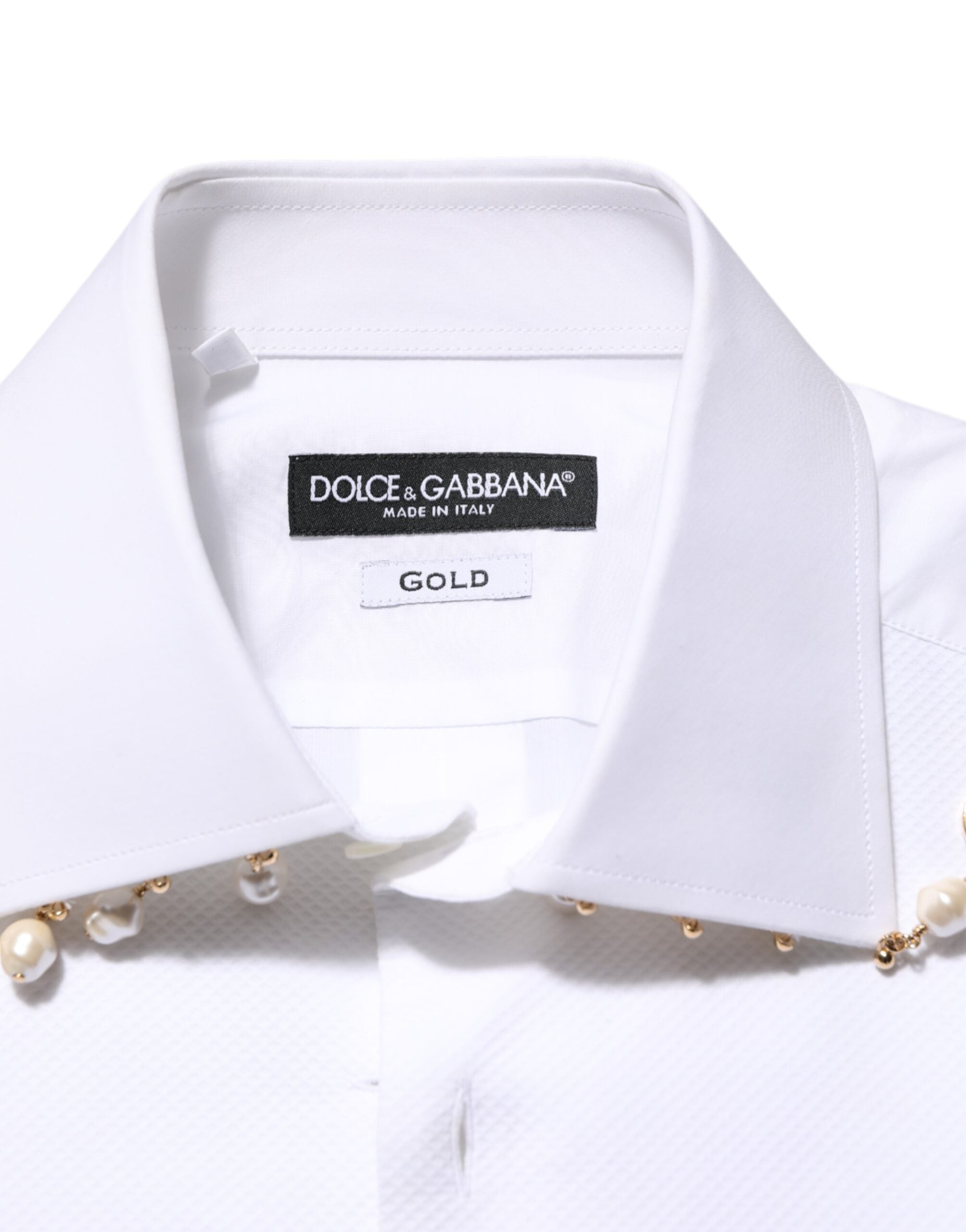 Dolce & Gabbana White Cotton DG Logo Pearl GOLD Formal Shirt Dolce & Gabbana