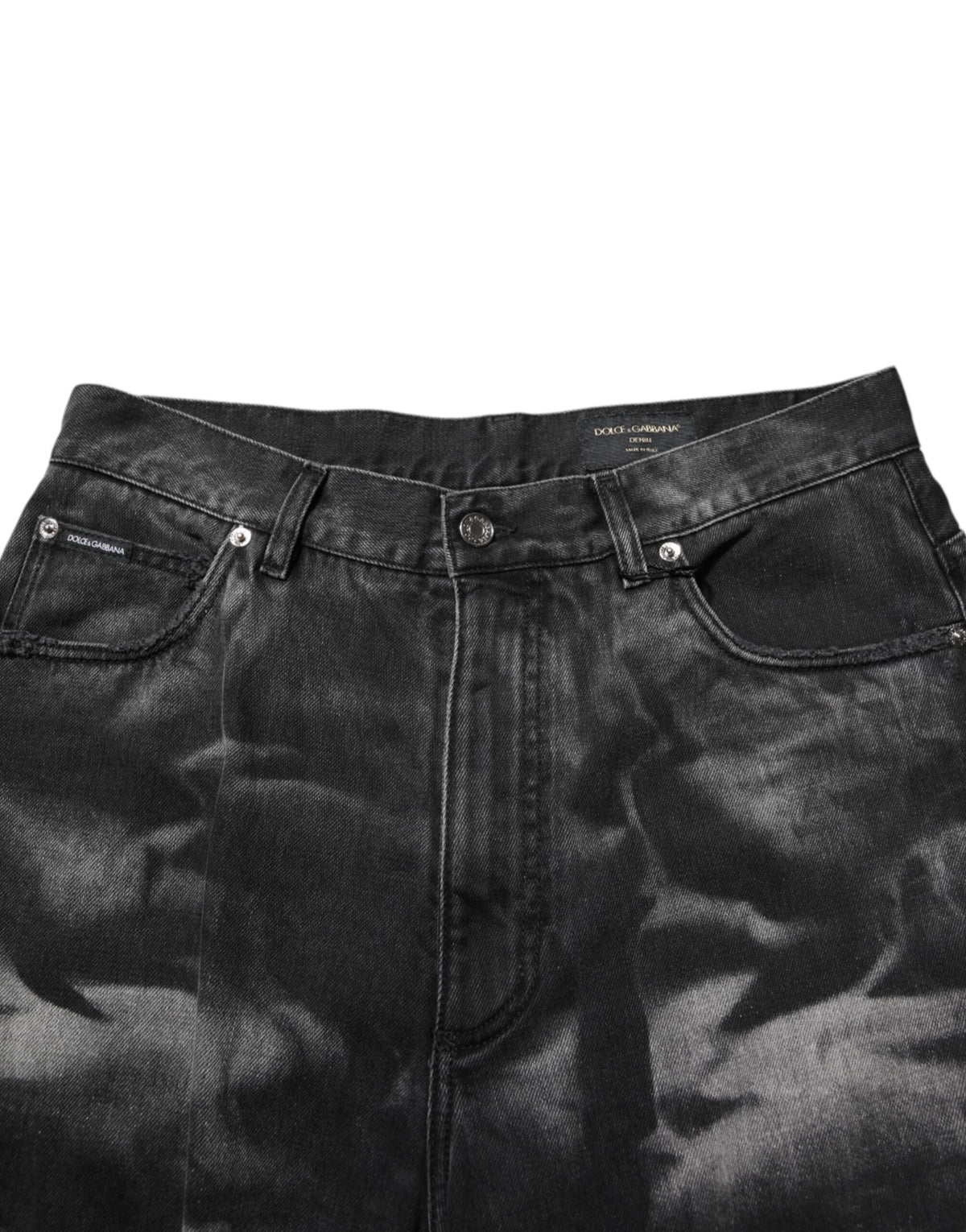 Dolce & Gabbana Black Marbled Effect Straight Men Denim Jeans
