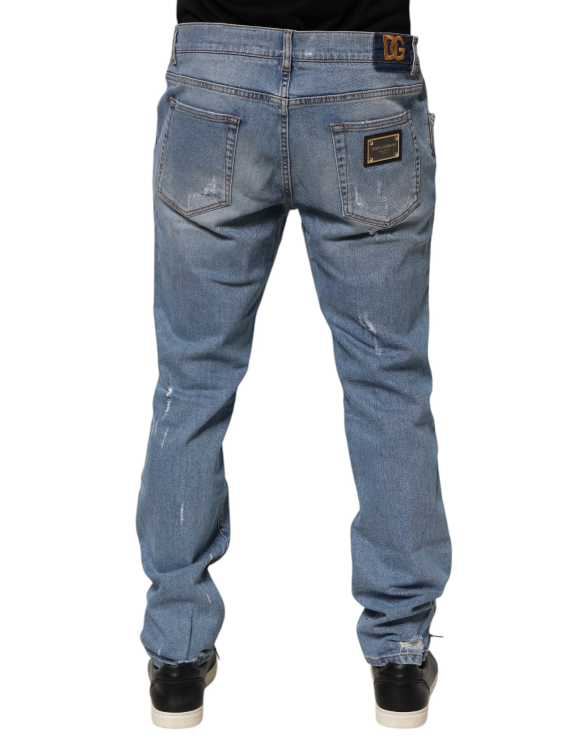 Dolce & Gabbana Blue Tattered Slim Fit Cotton Denim Jeans Dolce & Gabbana