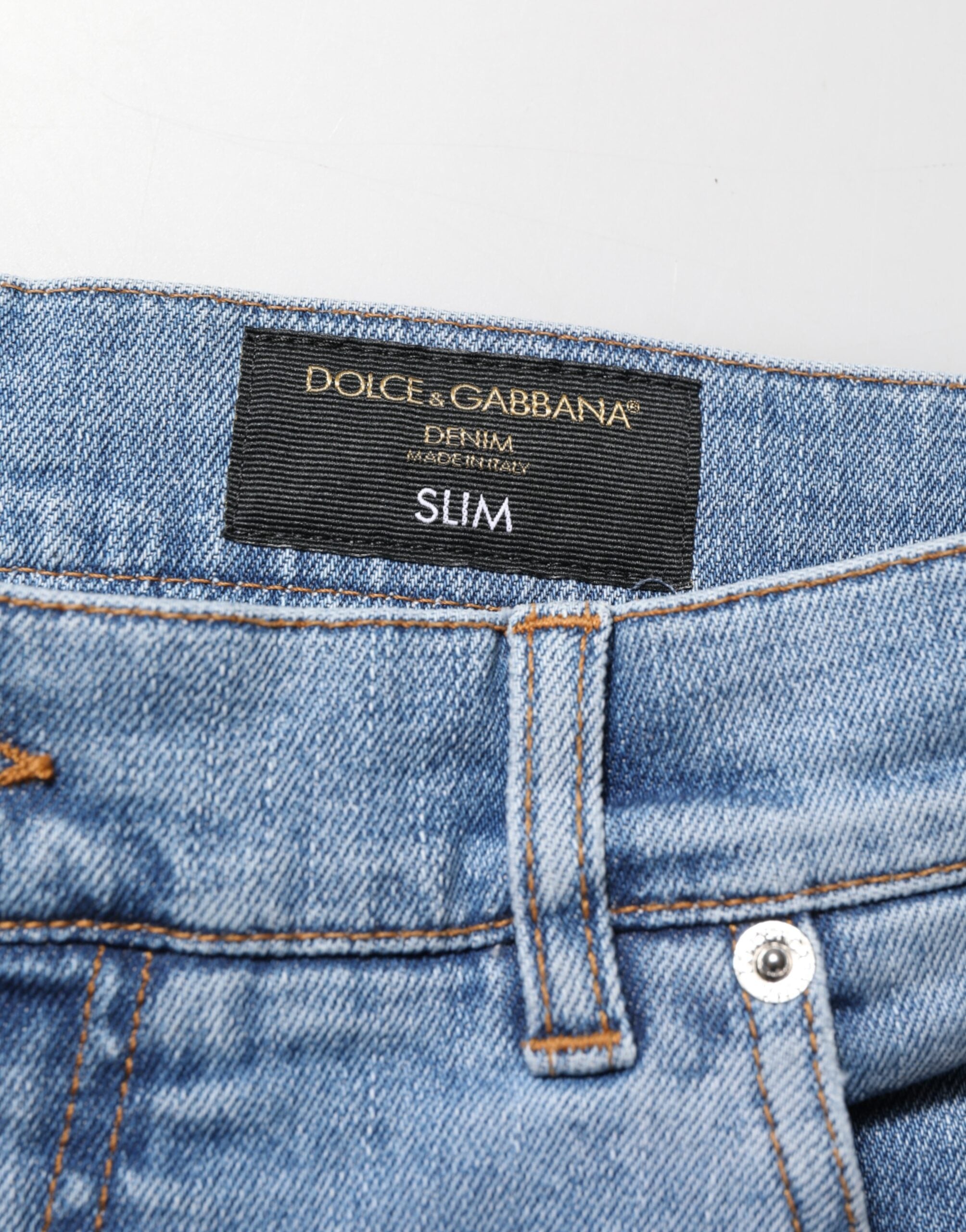 Dolce & Gabbana Blue Tattered Slim Fit Cotton Denim Jeans Dolce & Gabbana