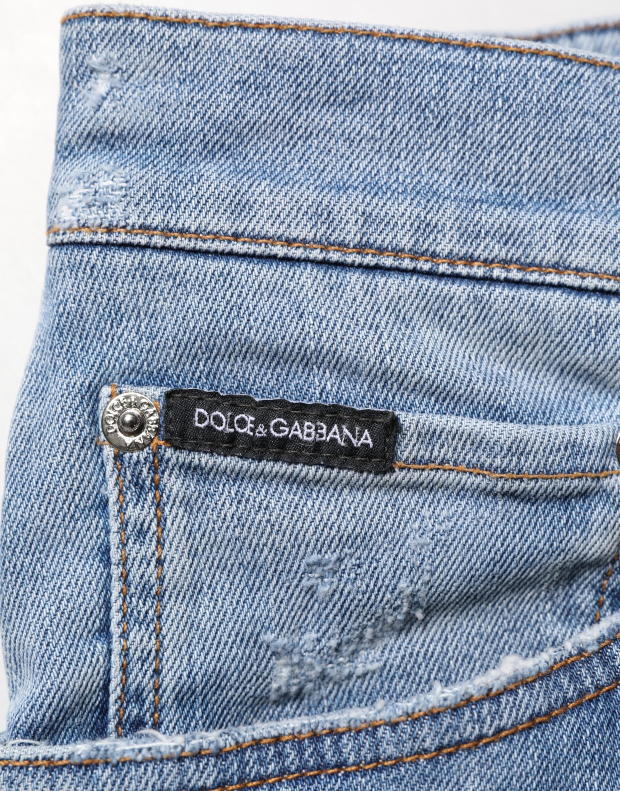 Dolce & Gabbana Blue Tattered Slim Fit Cotton Denim Jeans Dolce & Gabbana
