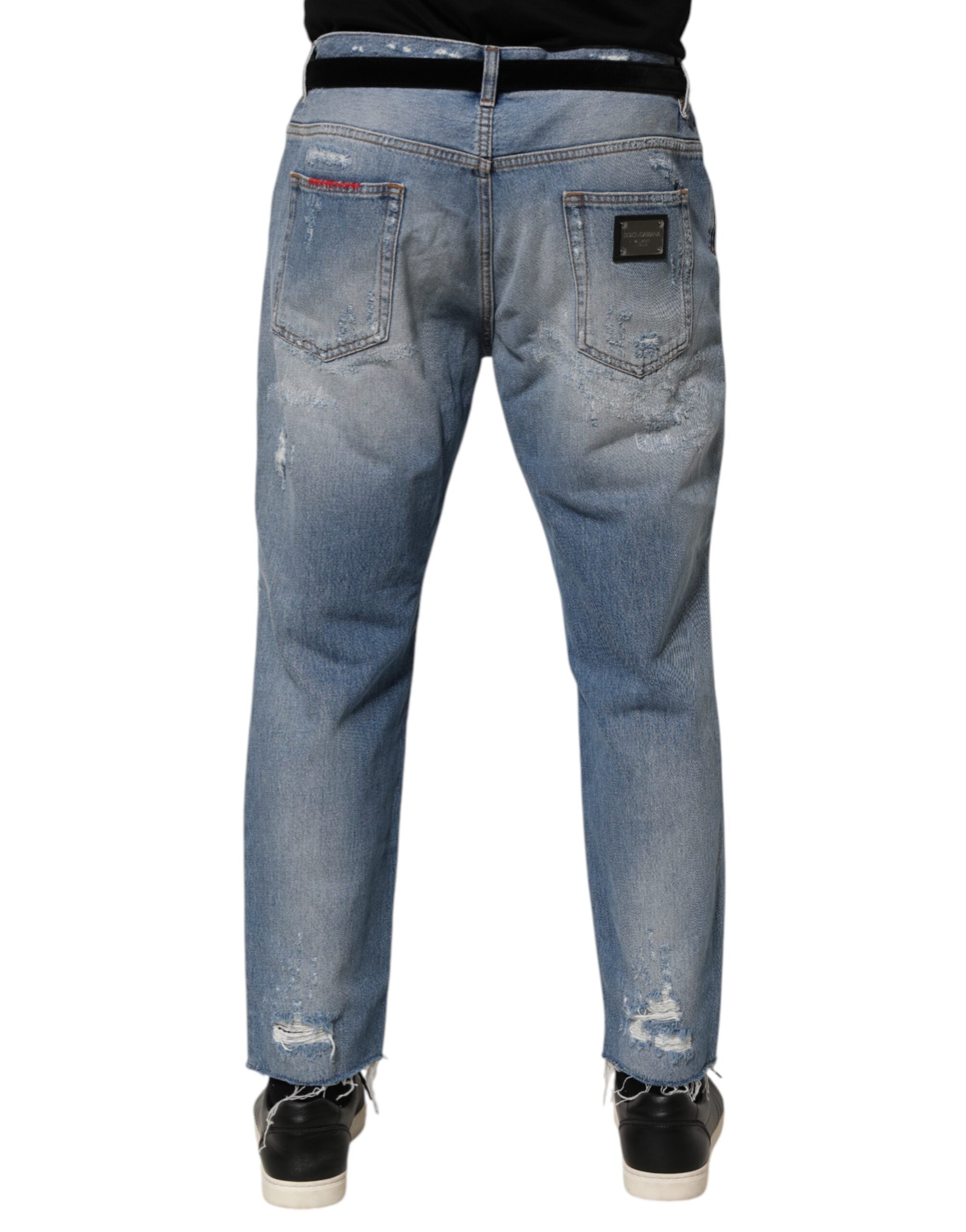 Dolce & Gabbana Blue Distressed Ripped Denim Trouser Jeans Dolce & Gabbana