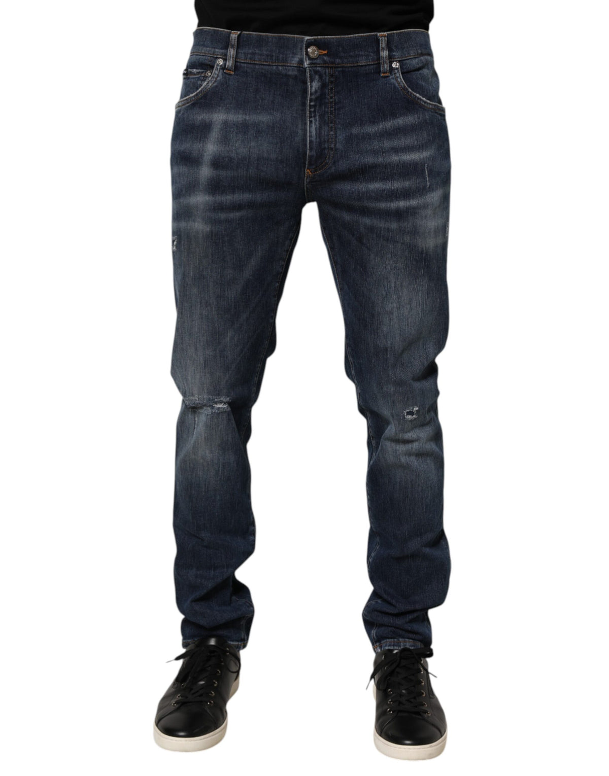 Dolce & Gabbana Dark Blue Washed Running Ripped Denim Jeans
