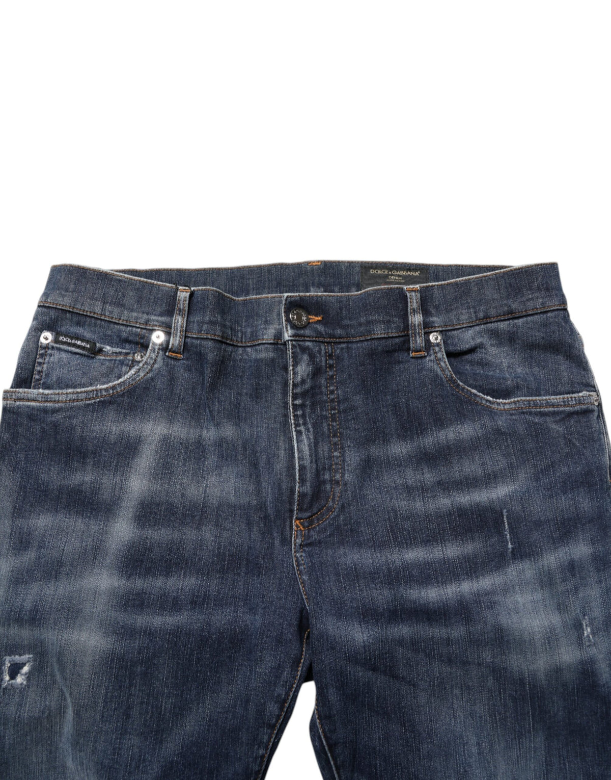 Dolce & Gabbana Dark Blue Washed Running Ripped Denim Jeans