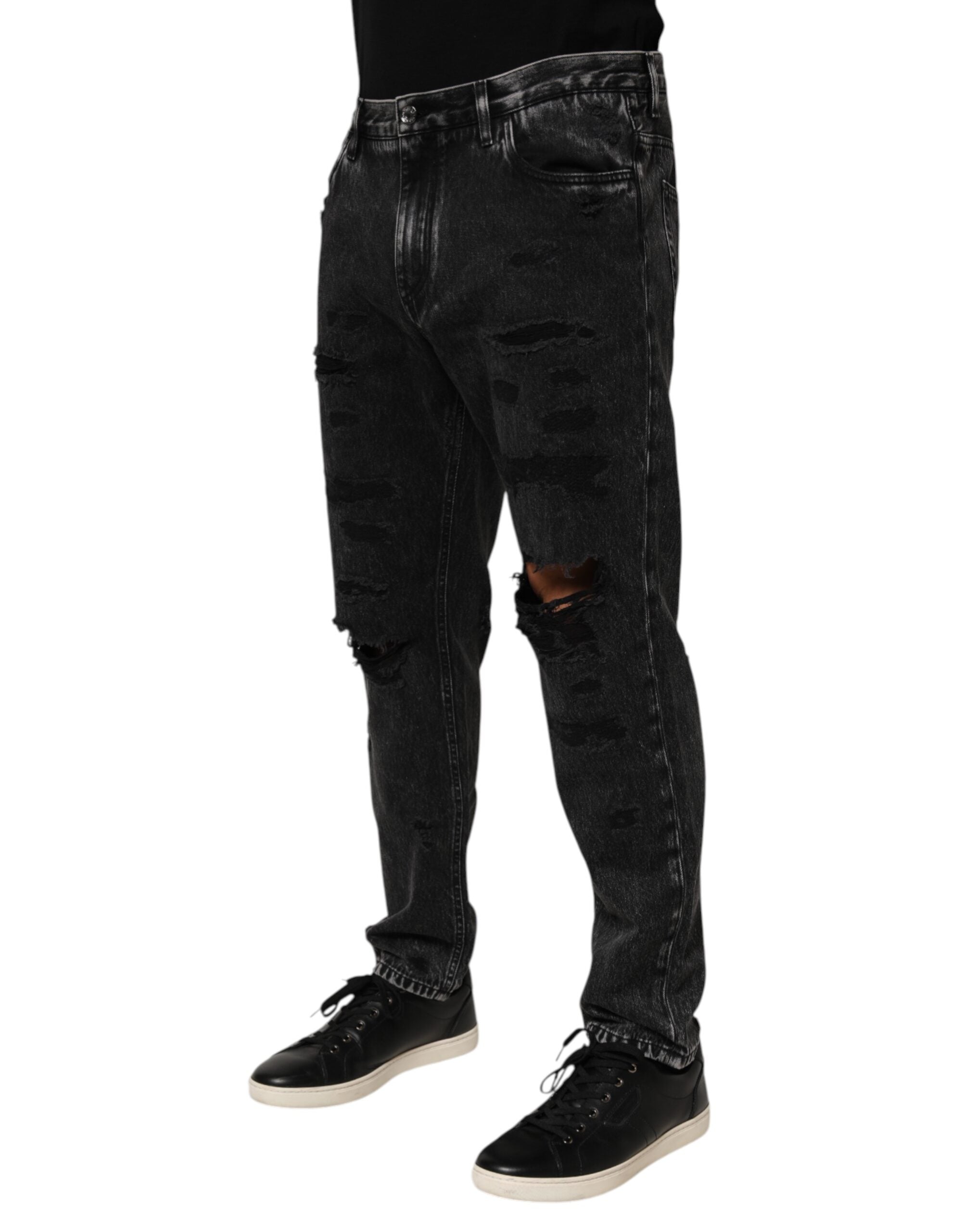 Dolce & Gabbana Black Washed Ripped Loose Cotton Denim Jeans Dolce & Gabbana