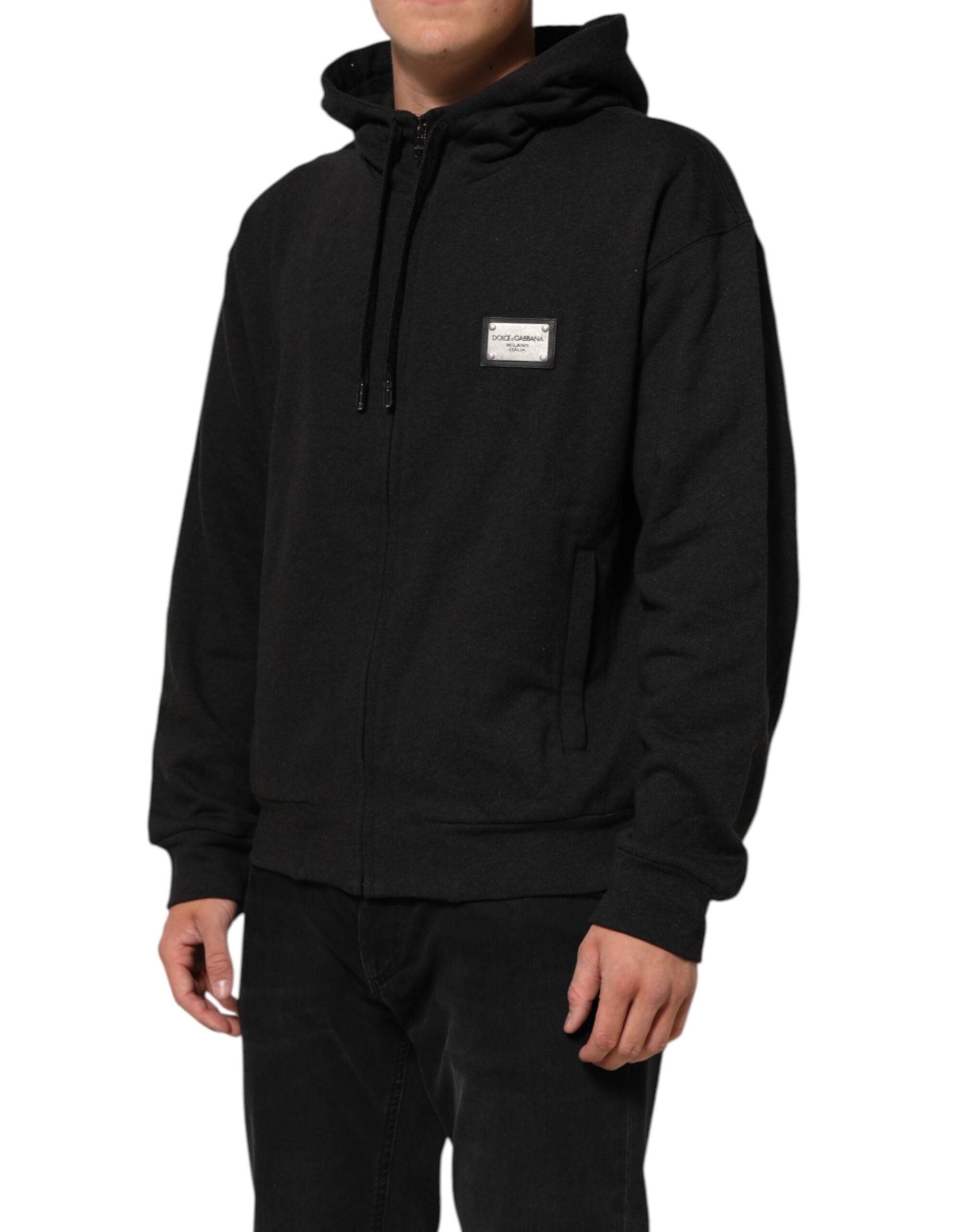 Dolce & Gabbana Black Logo FullZip Hooded Sweatshirt Sweater Dolce & Gabbana