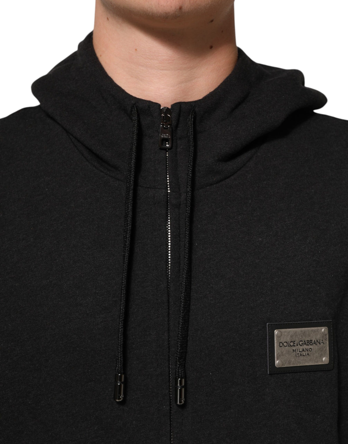 Dolce & Gabbana Black Logo FullZip Hooded Sweatshirt Sweater