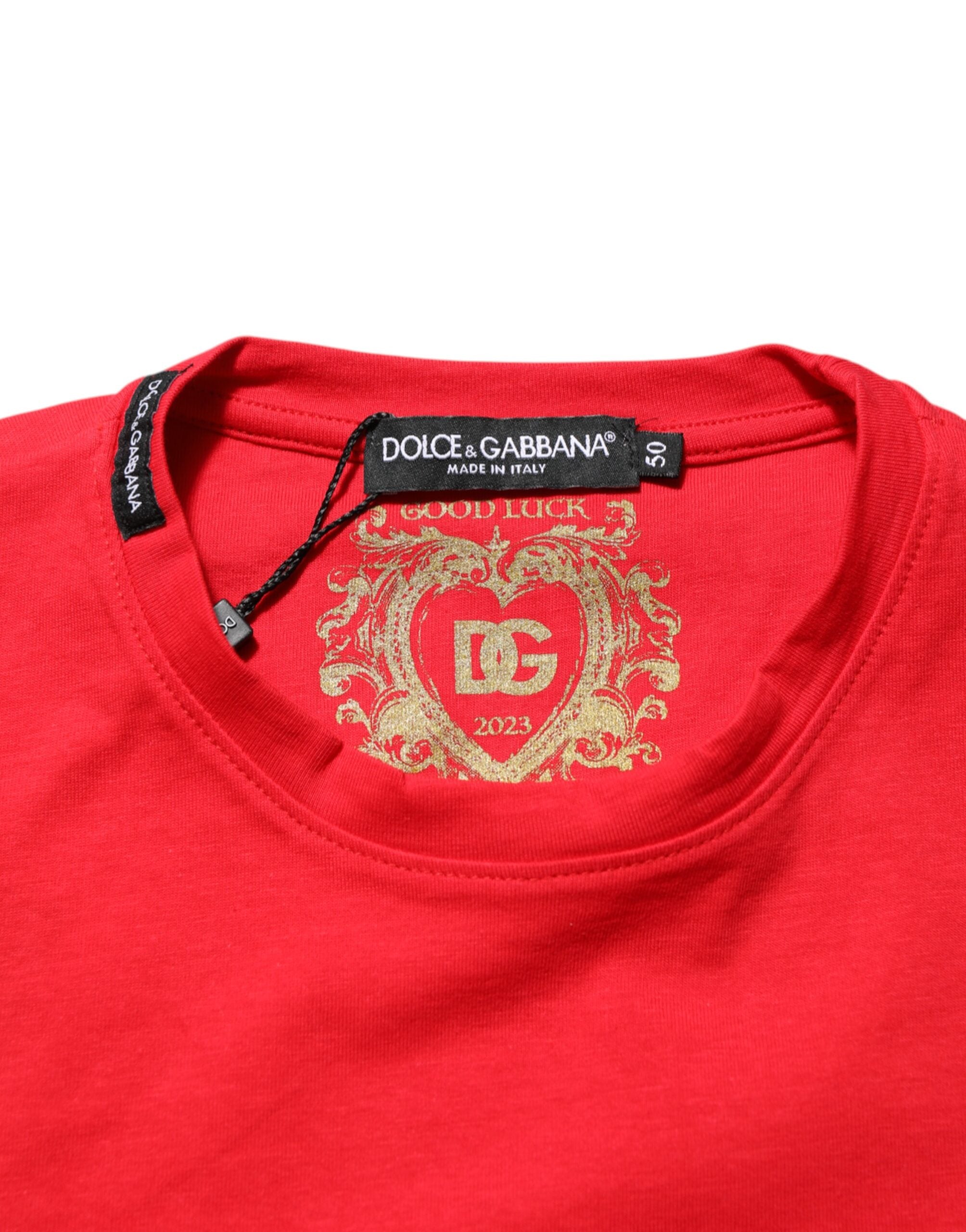 Dolce & Gabbana Red Goodluck 2023 Cotton Crew Neck T-shirt Dolce & Gabbana