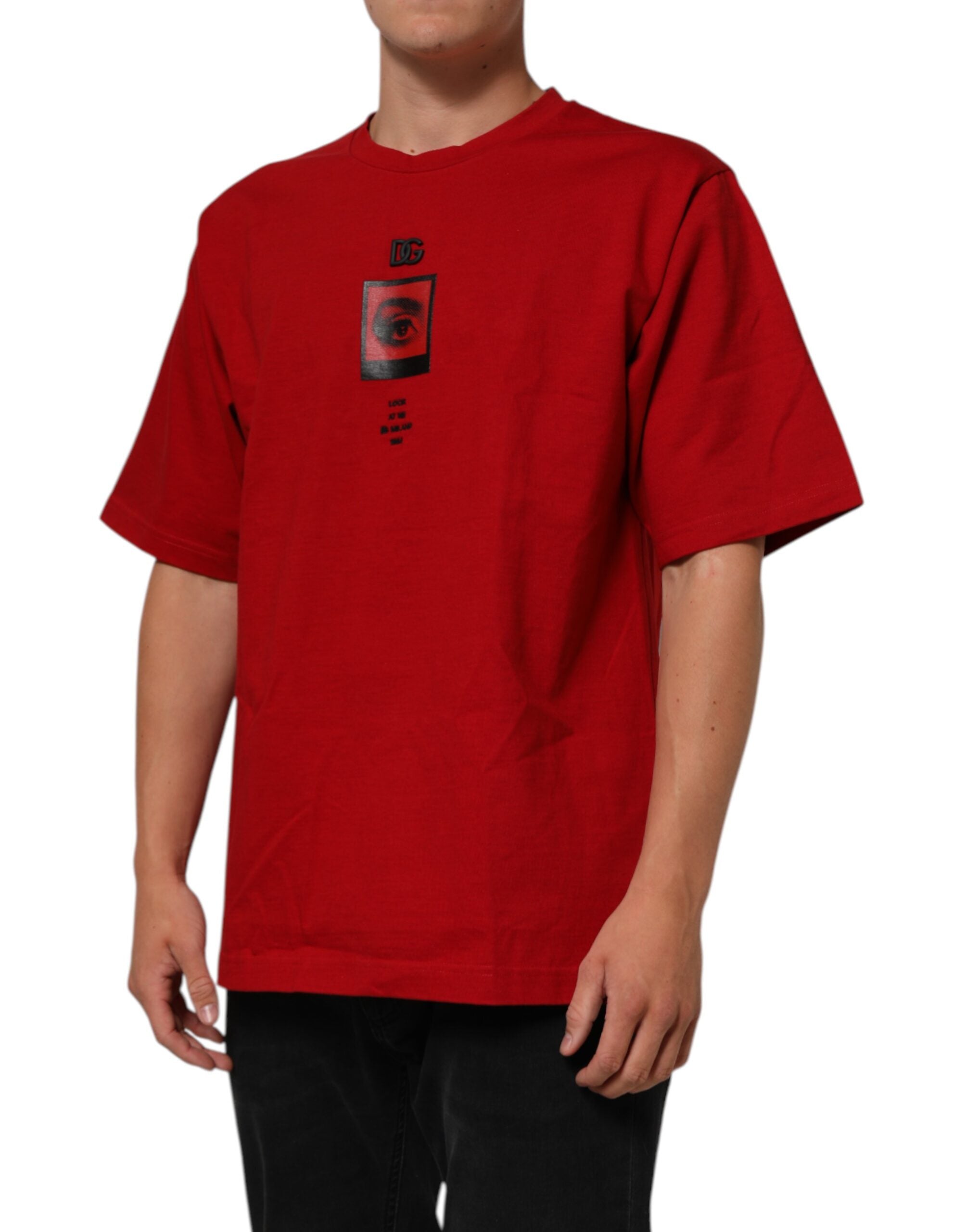 Dolce & Gabbana Red Logo Eye Print Cotton Short Sleeve T-shirt Dolce & Gabbana