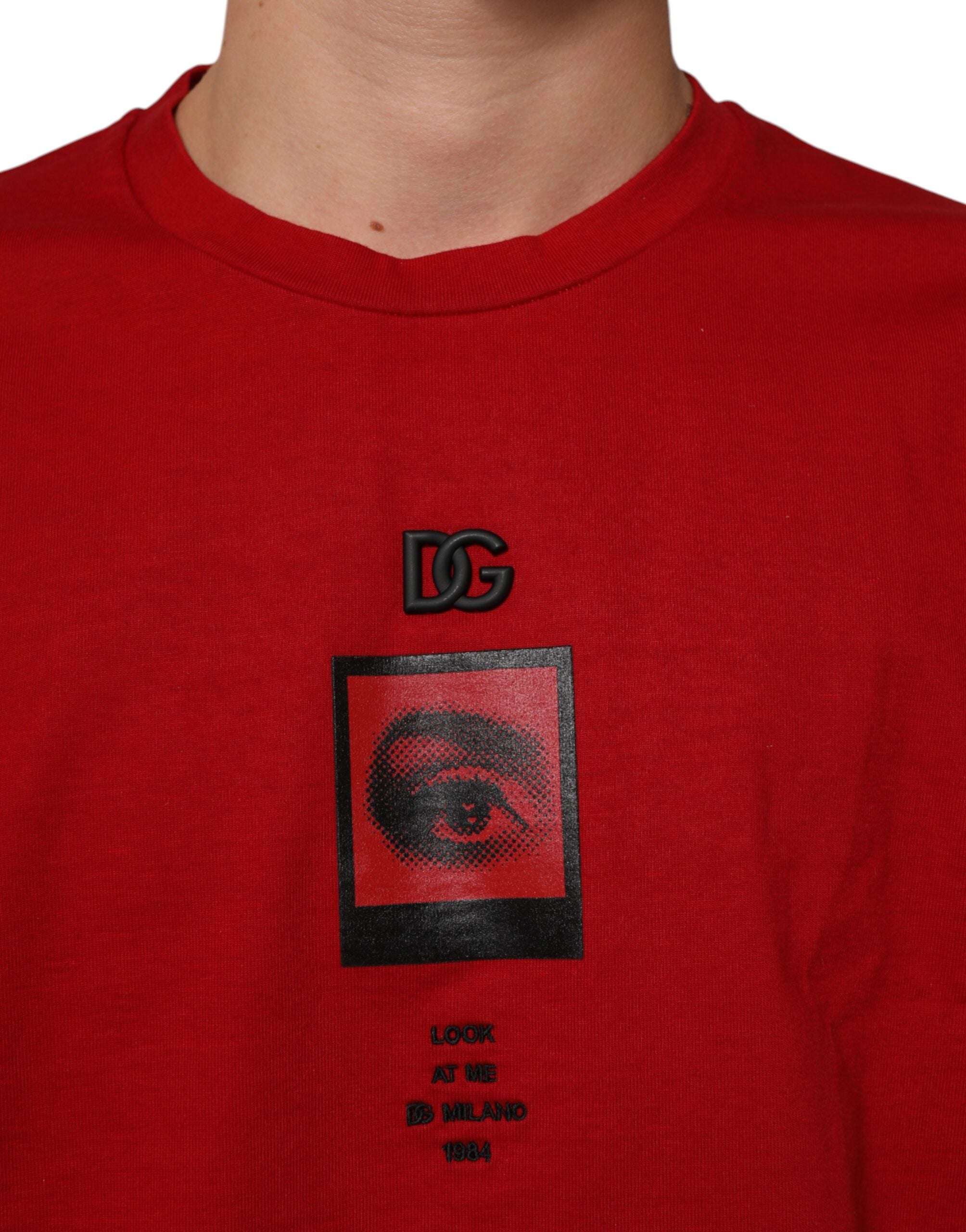 Dolce & Gabbana Red Logo Eye Print Cotton Short Sleeve T-shirt Dolce & Gabbana