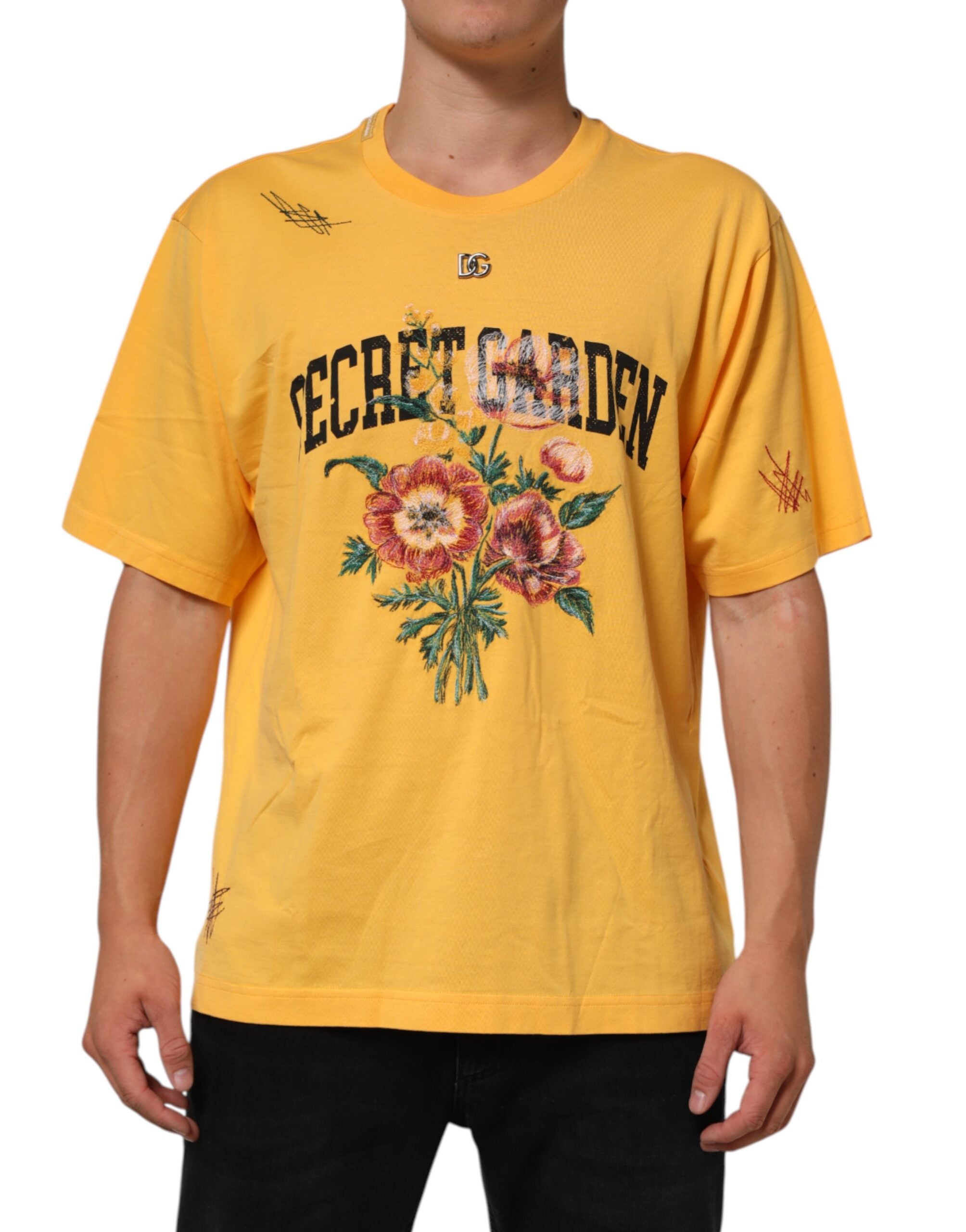 Dolce & Gabbana Yellow Secret Graden Floral Cotton CrewNeck T-shirt Dolce & Gabbana