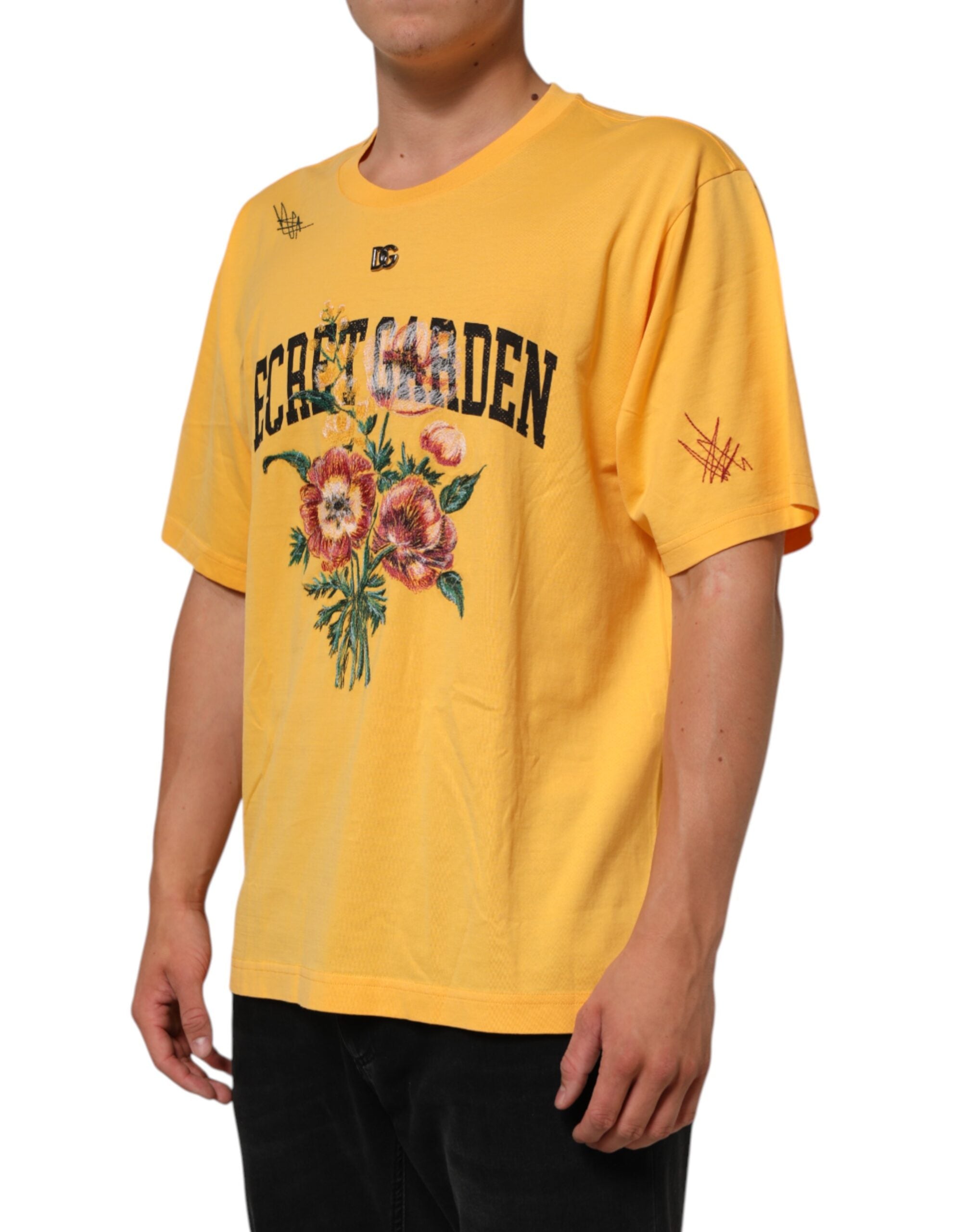 Dolce & Gabbana Yellow Secret Graden Floral Cotton CrewNeck T-shirt Dolce & Gabbana