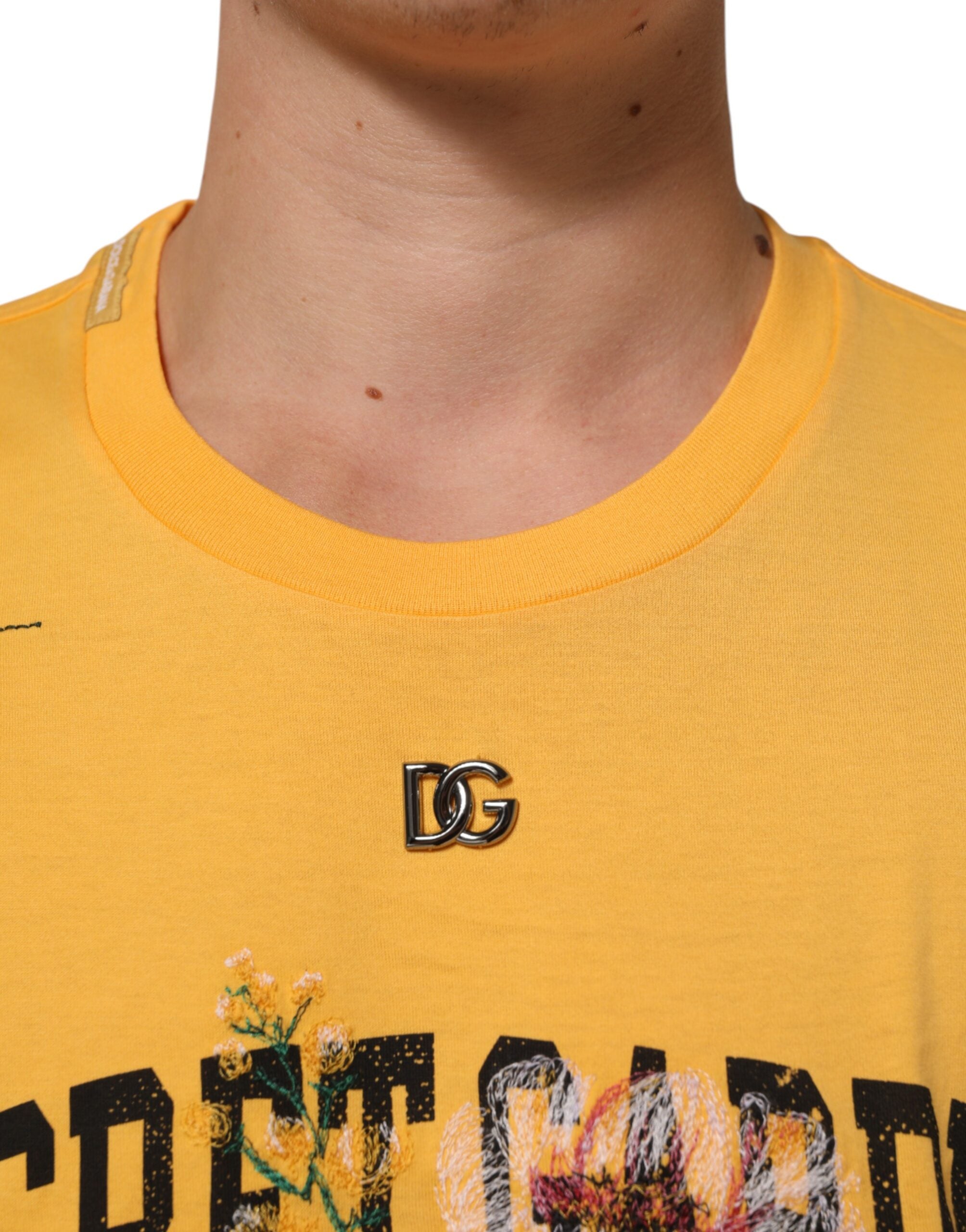 Dolce & Gabbana Yellow Secret Graden Floral Cotton CrewNeck T-shirt Dolce & Gabbana