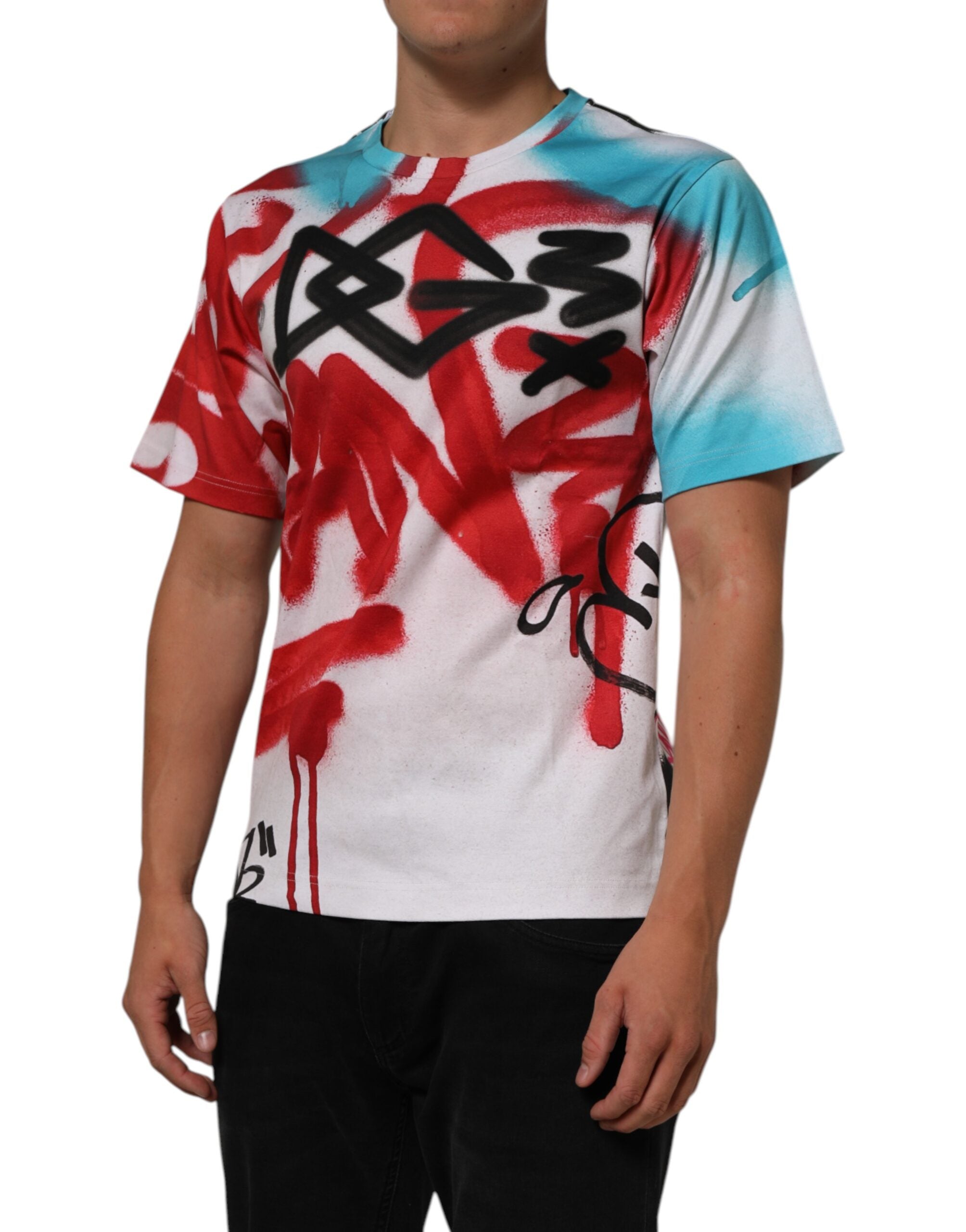 Dolce & Gabbana White Graffiti Crew Neck Short Sleeves T-shirt Dolce & Gabbana