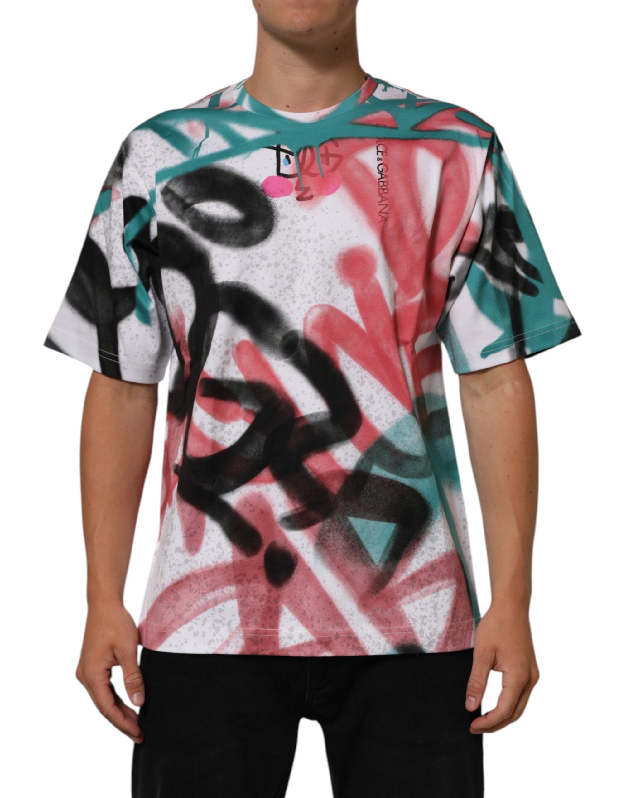 Dolce & Gabbana White Graffiti Crew Neck Short Sleeves T-shirt Dolce & Gabbana