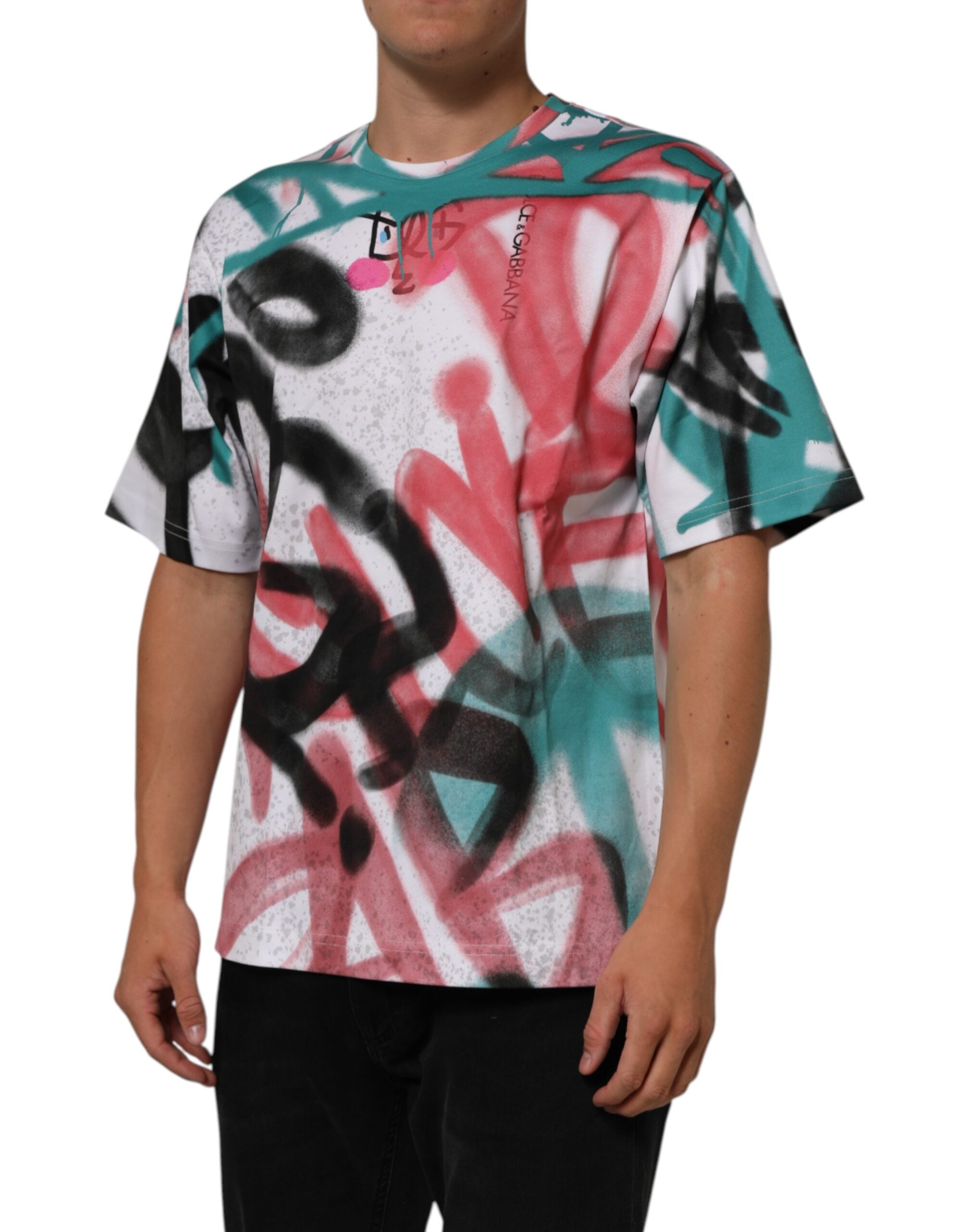 Dolce & Gabbana White Graffiti Crew Neck Short Sleeves T-shirt Dolce & Gabbana