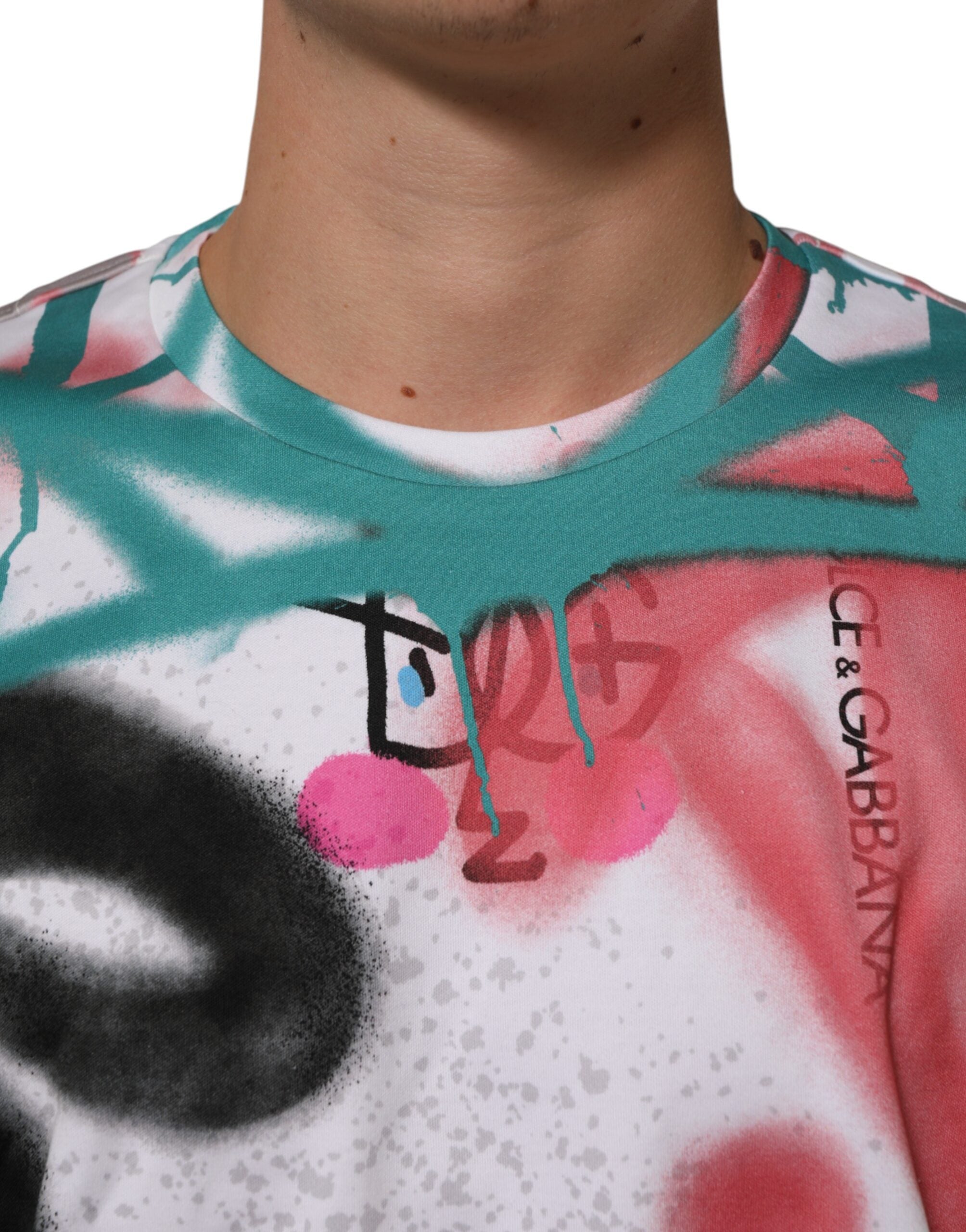 Dolce & Gabbana White Graffiti Crew Neck Short Sleeves T-shirt Dolce & Gabbana