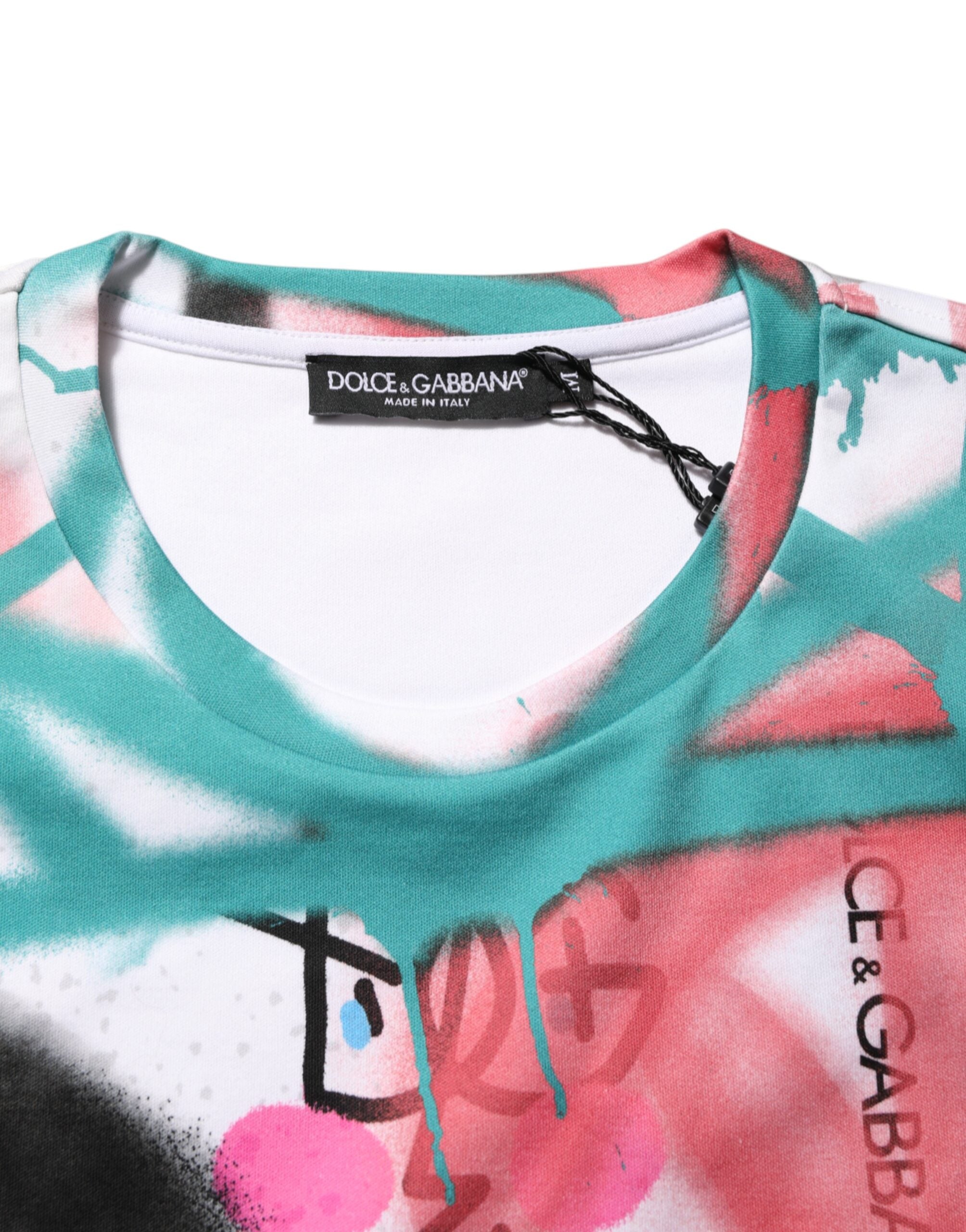 Dolce & Gabbana White Graffiti Crew Neck Short Sleeves T-shirt Dolce & Gabbana