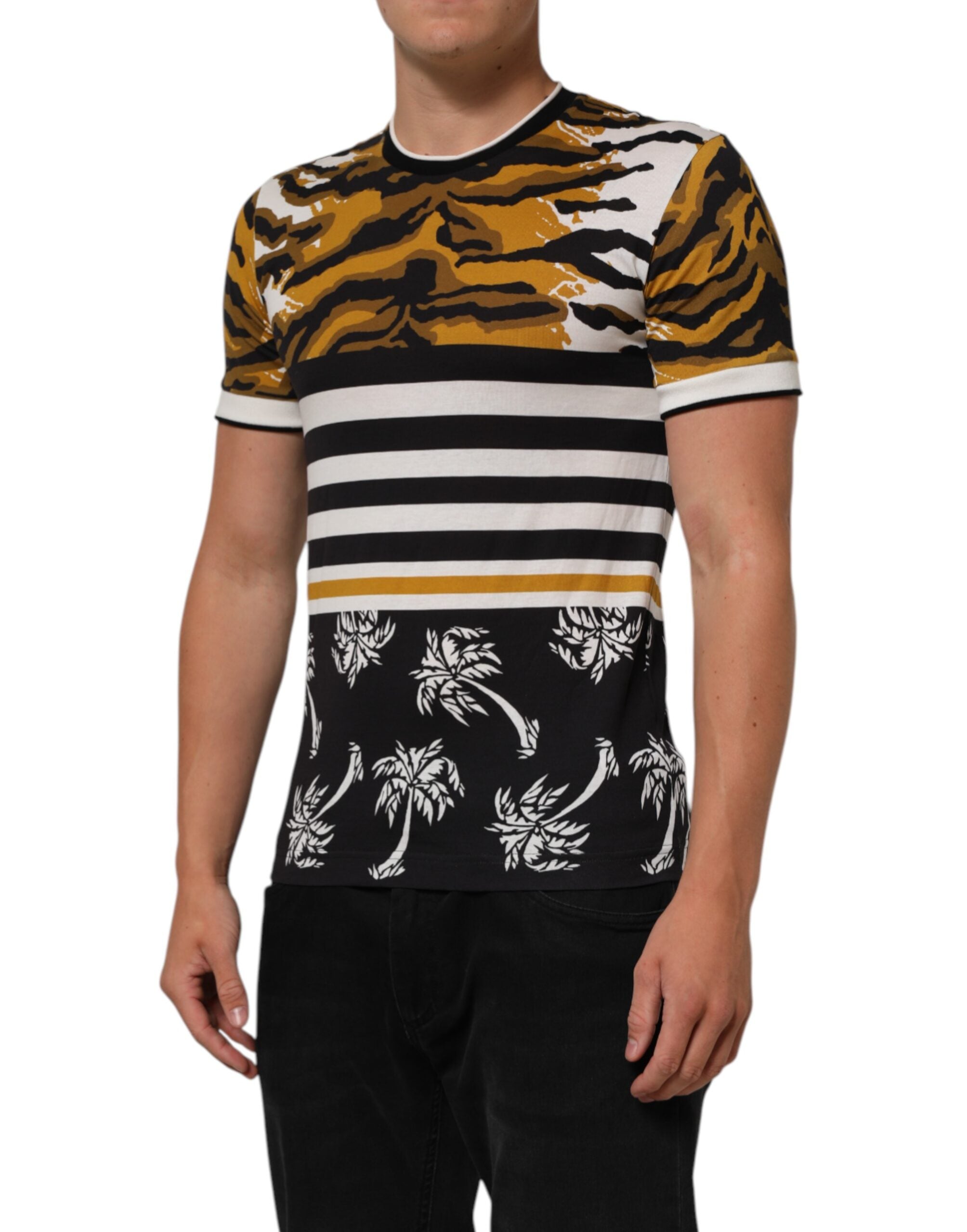 Dolce & Gabbana Multicolor Leopard Palm Leaf Men Crew Neck T-shirt Dolce & Gabbana