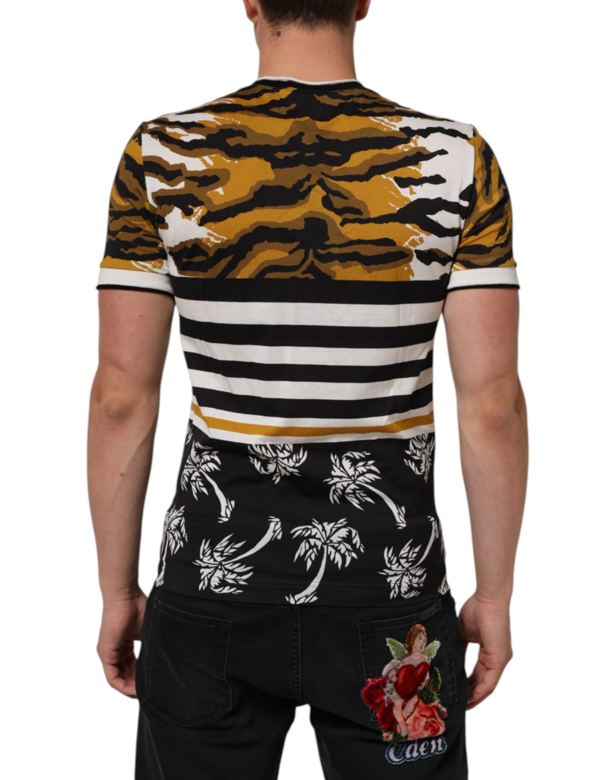 Dolce & Gabbana Multicolor Leopard Palm Leaf Men Crew Neck T-shirt Dolce & Gabbana