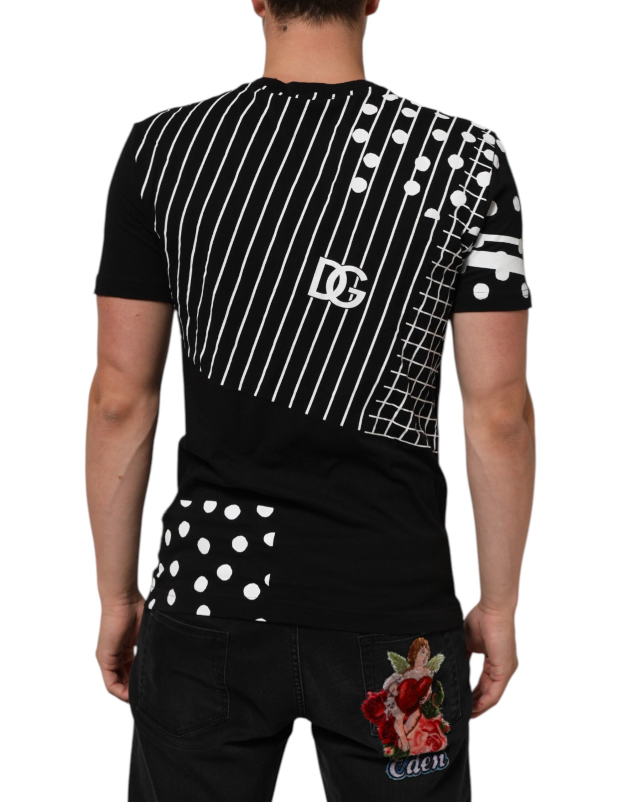 Dolce & Gabbana Black Cotton Polka Dots Round Neck T-shirt Dolce & Gabbana