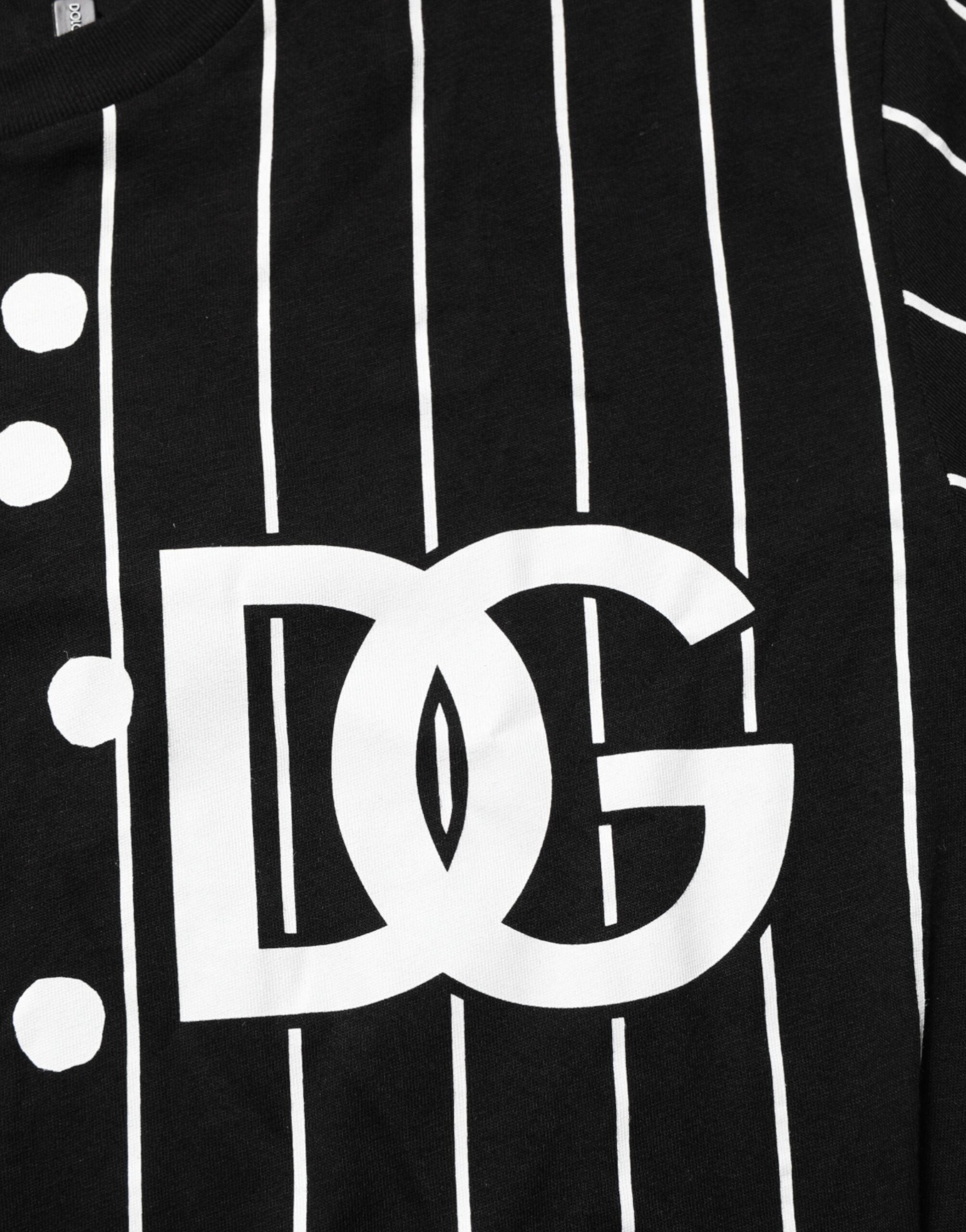 Dolce & Gabbana Black Cotton Polka Dots Round Neck T-shirt Dolce & Gabbana