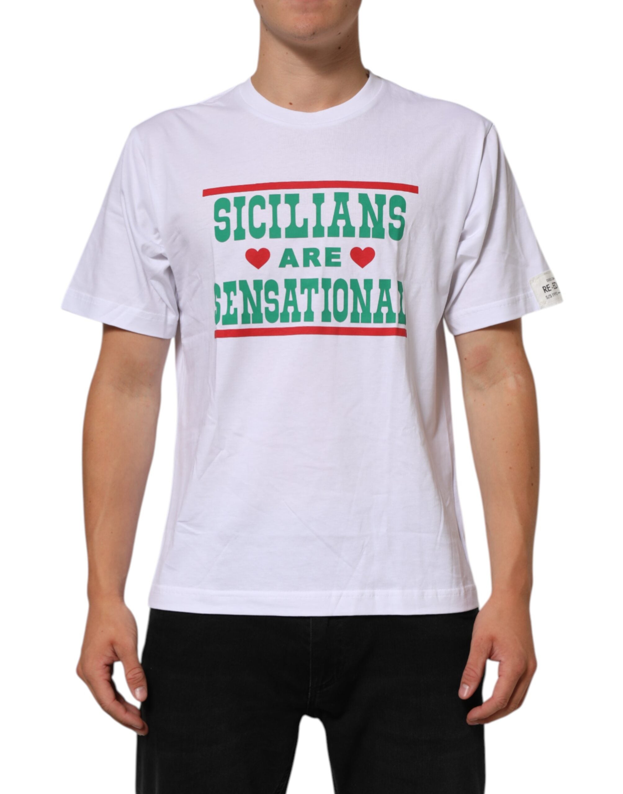 Dolce & Gabbana White Graphic Print Cotton Crew Neck T-shirt Dolce & Gabbana