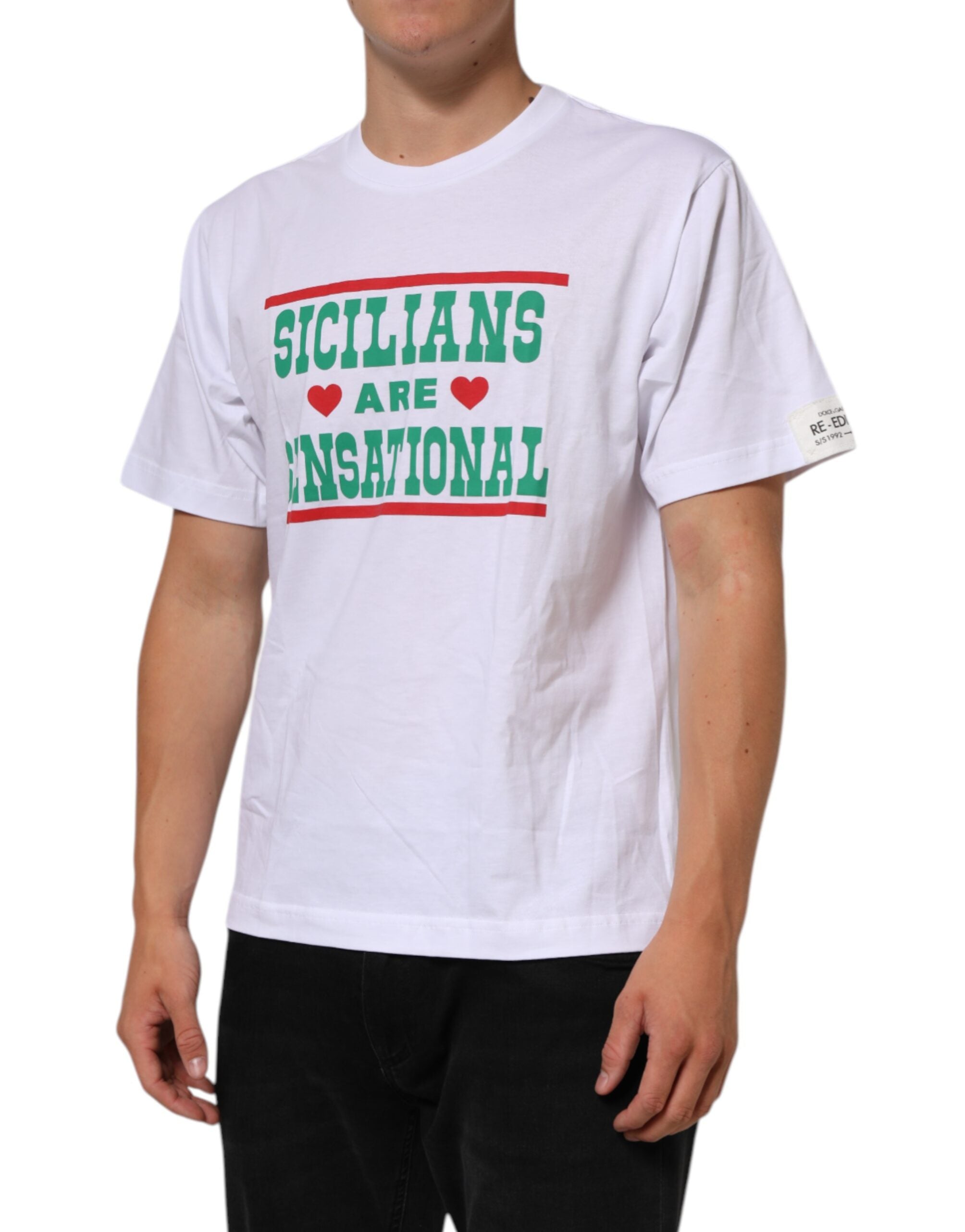 Dolce & Gabbana White Graphic Print Cotton Crew Neck T-shirt Dolce & Gabbana