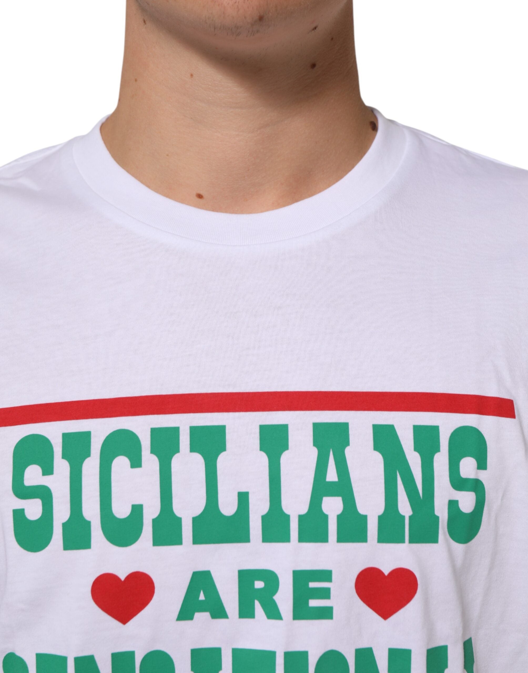 Dolce & Gabbana White Graphic Print Cotton Crew Neck T-shirt Dolce & Gabbana