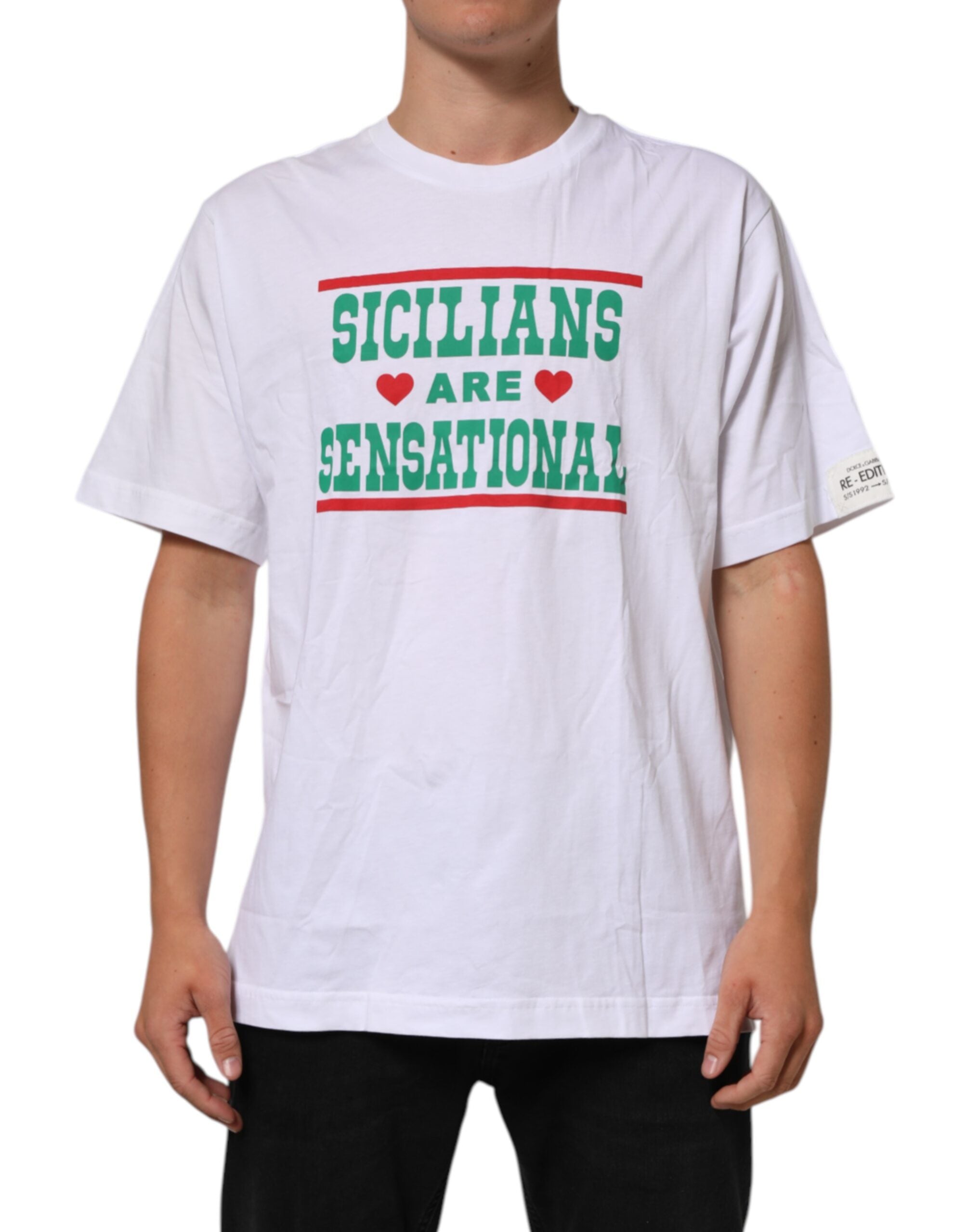 Dolce & Gabbana White Graphic Print Cotton Crew Neck T-shirt Dolce & Gabbana