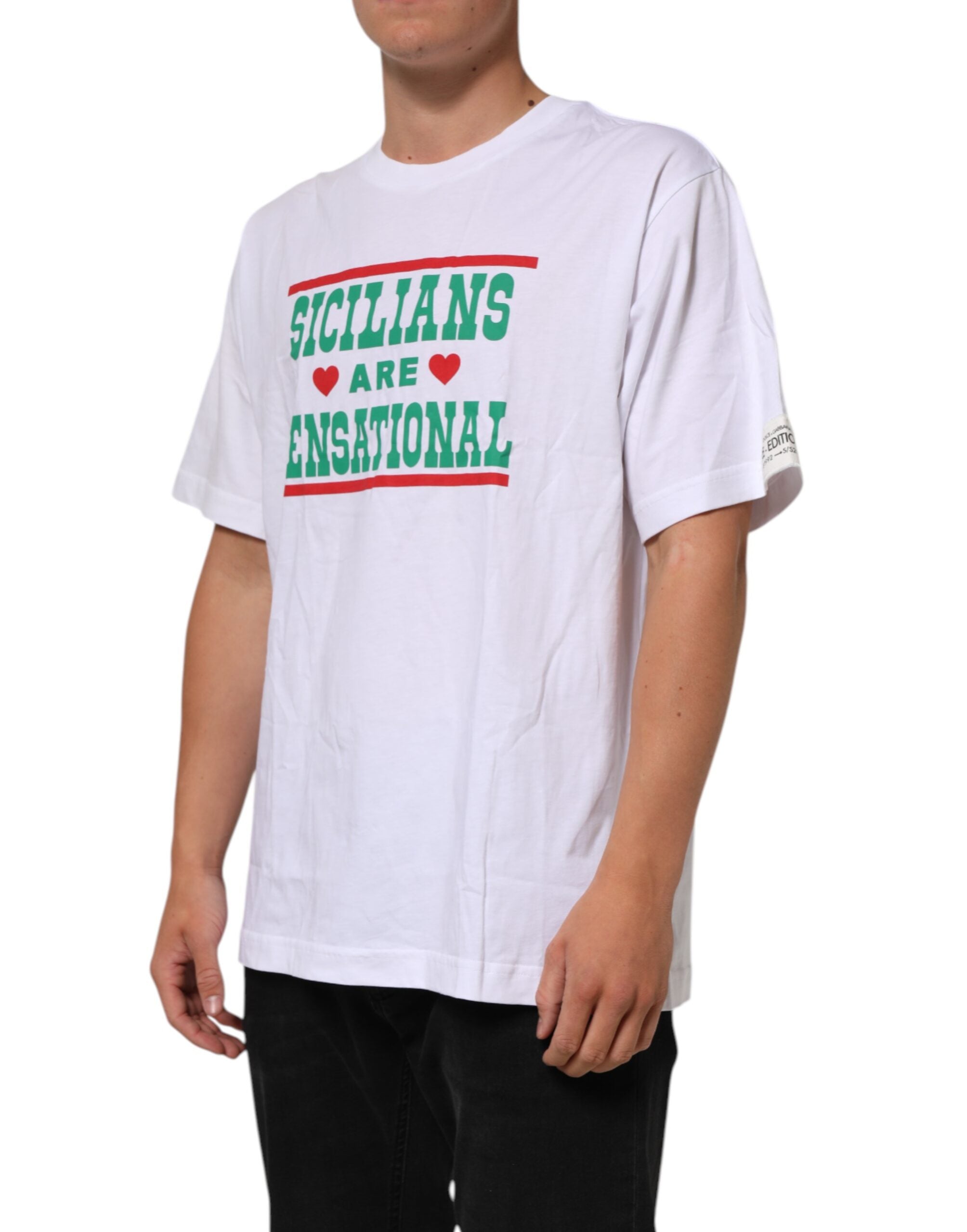 Dolce & Gabbana White Graphic Print Cotton Crew Neck T-shirt Dolce & Gabbana