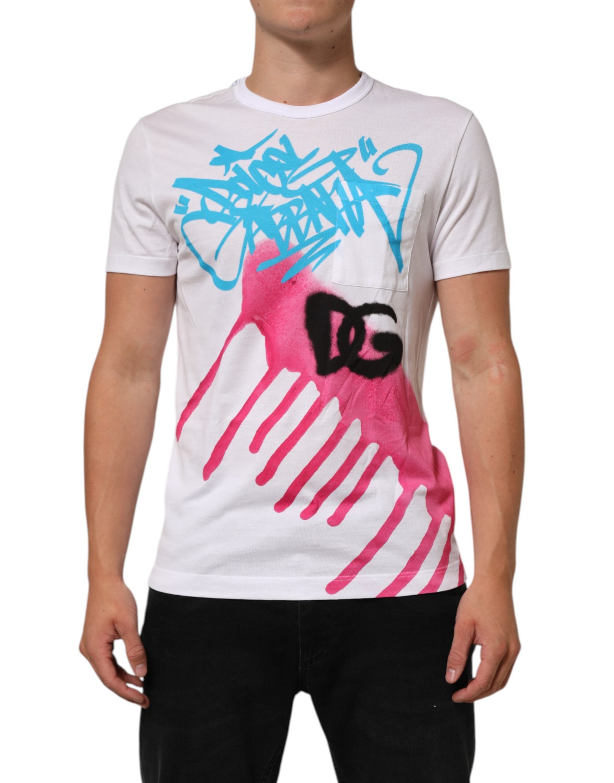 Dolce & Gabbana White Graphic Print Cotton Crew Neck T-shirt Dolce & Gabbana