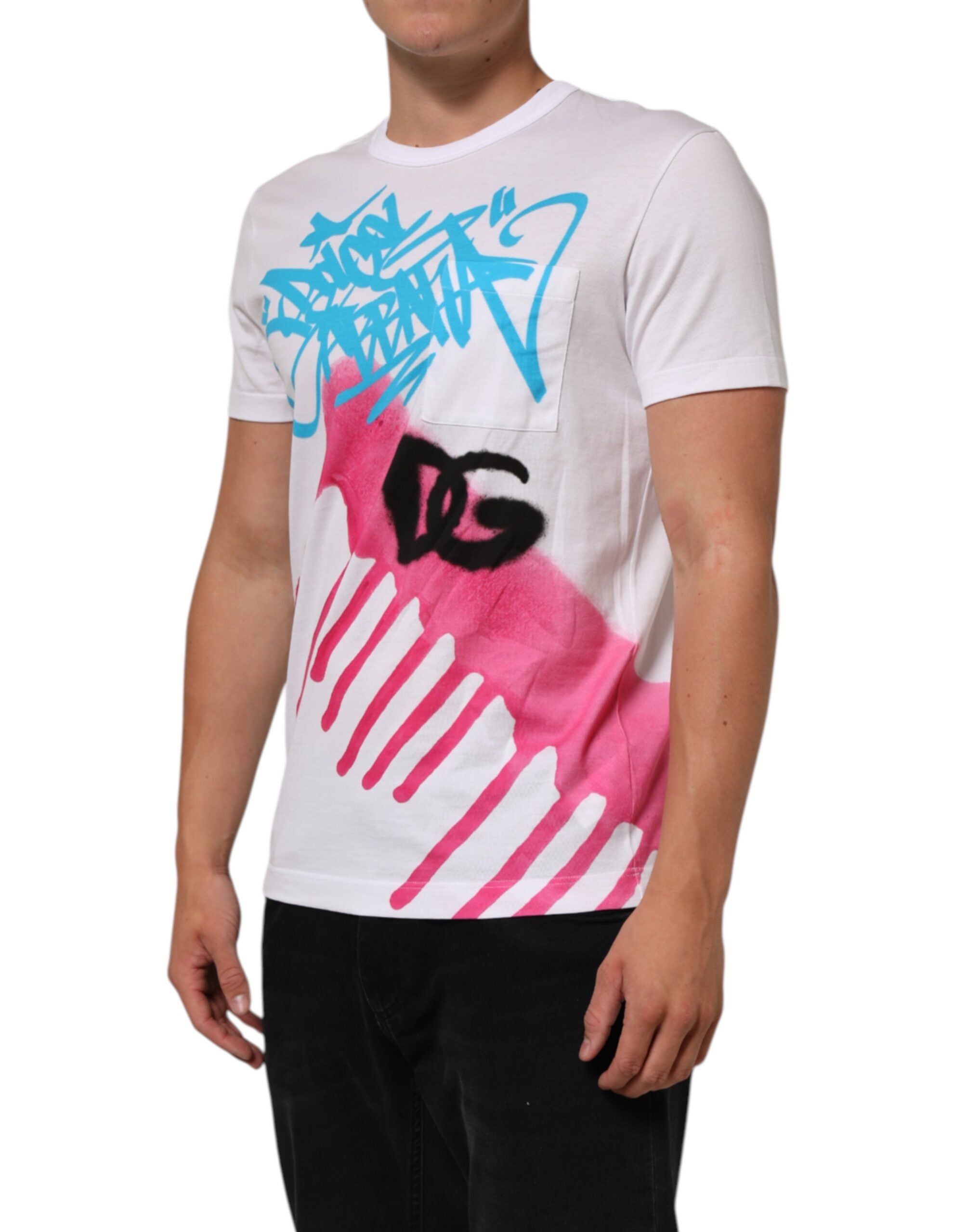 Dolce & Gabbana White Graphic Print Cotton Crew Neck T-shirt Dolce & Gabbana