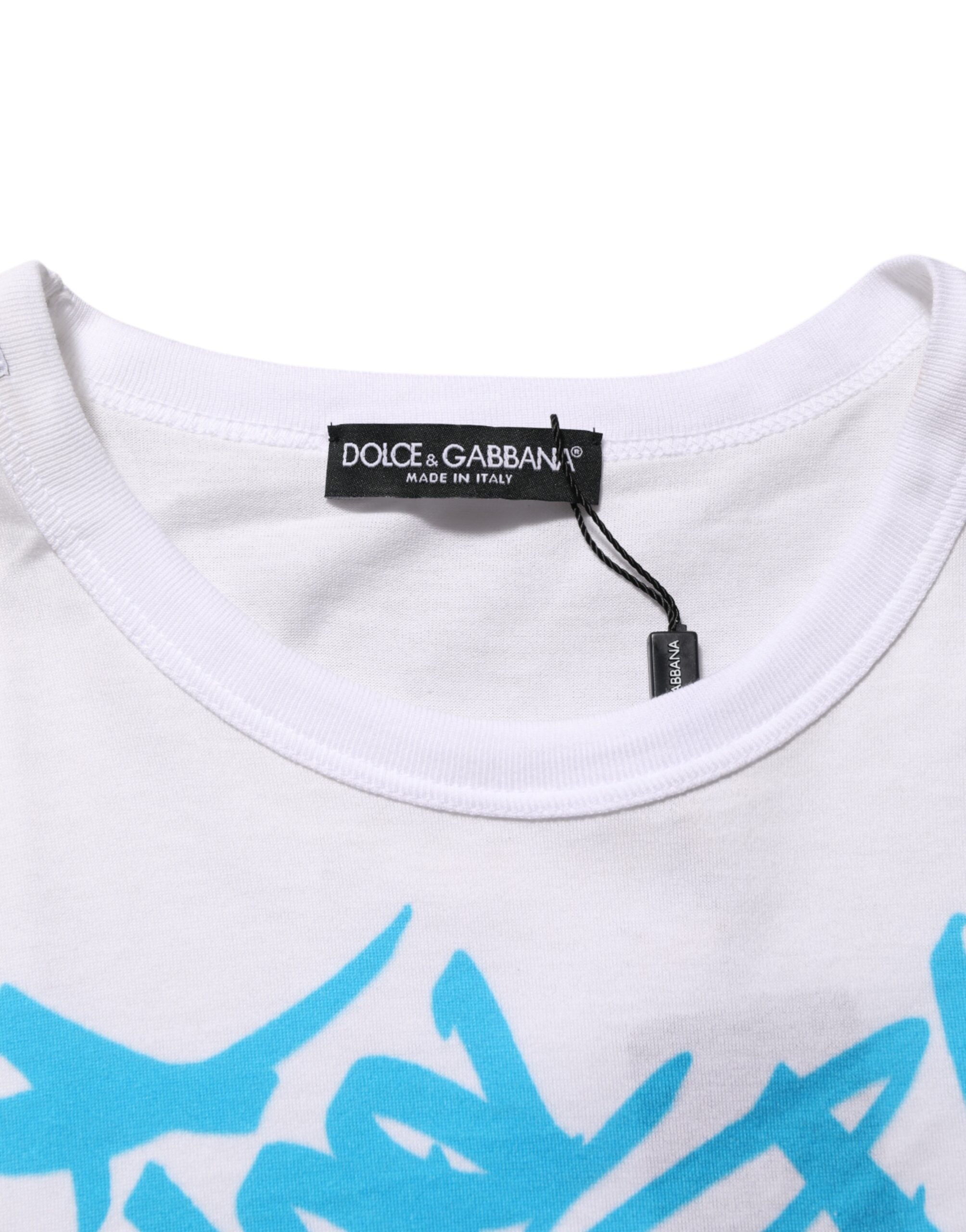 Dolce & Gabbana White Graphic Print Cotton Crew Neck T-shirt Dolce & Gabbana