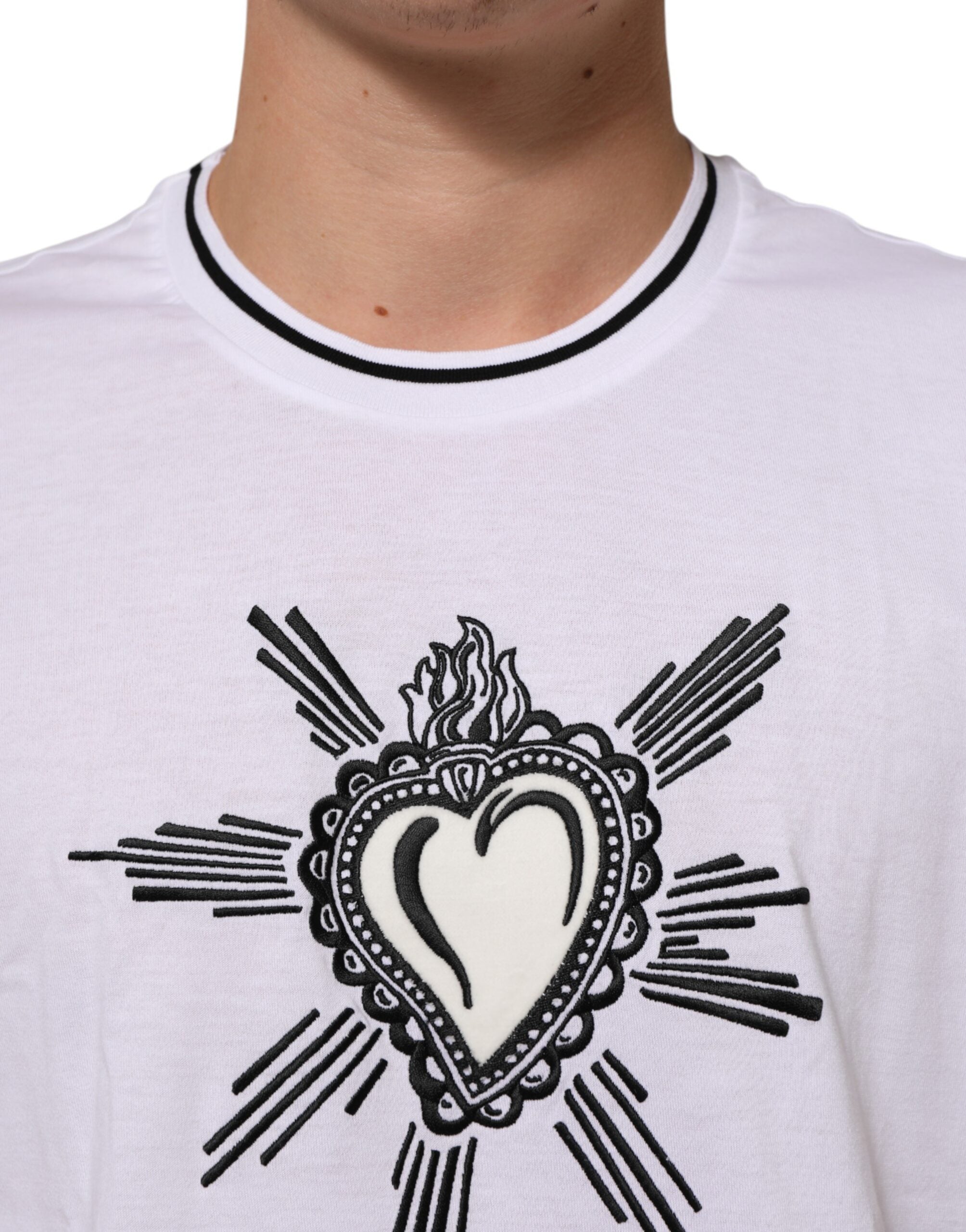 Dolce & Gabbana White Sacred Heart Short Sleeve Men T-shirt Dolce & Gabbana