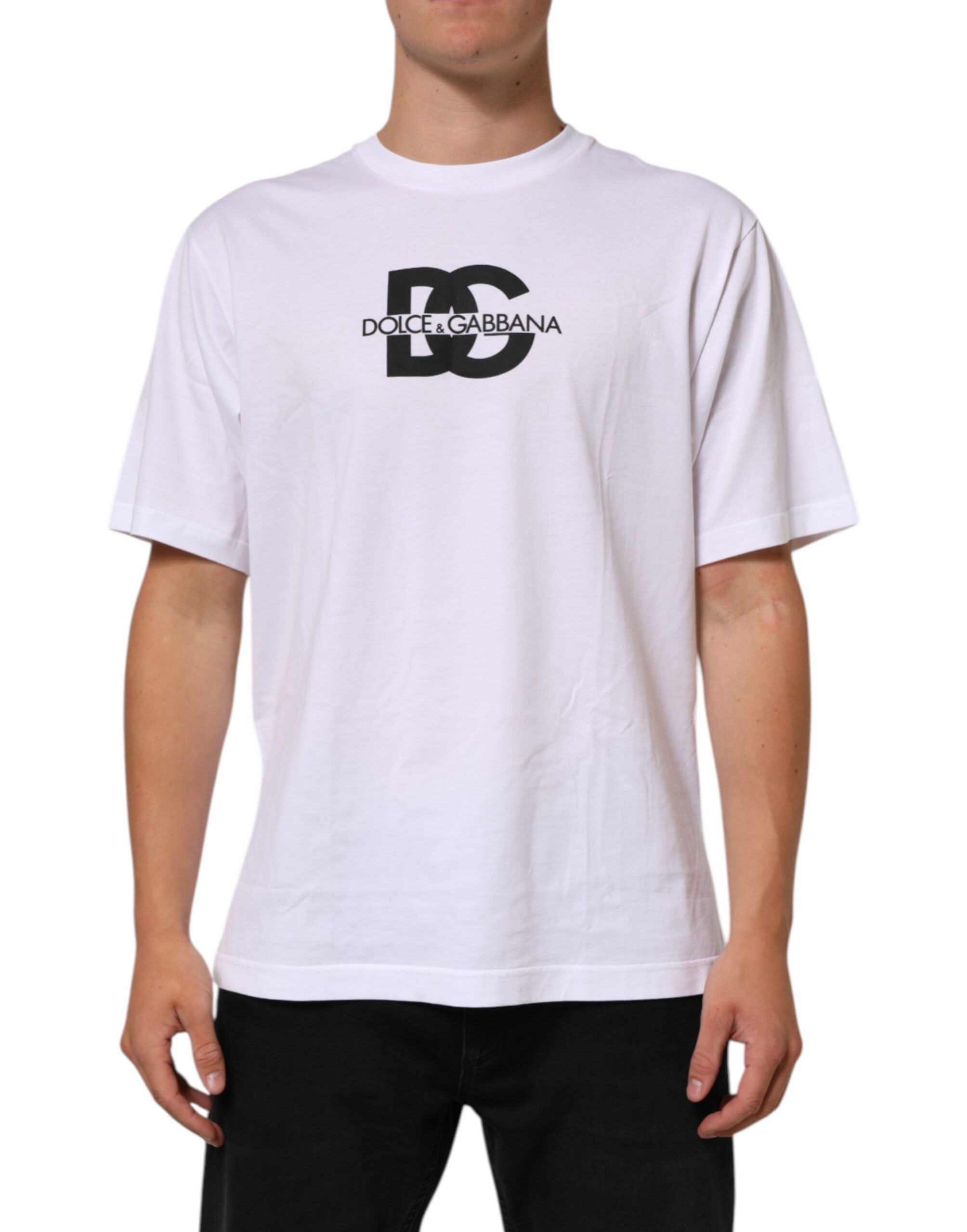 Dolce & Gabbana White Logo Print Cotton Crew Neck Men T-shirt Dolce & Gabbana