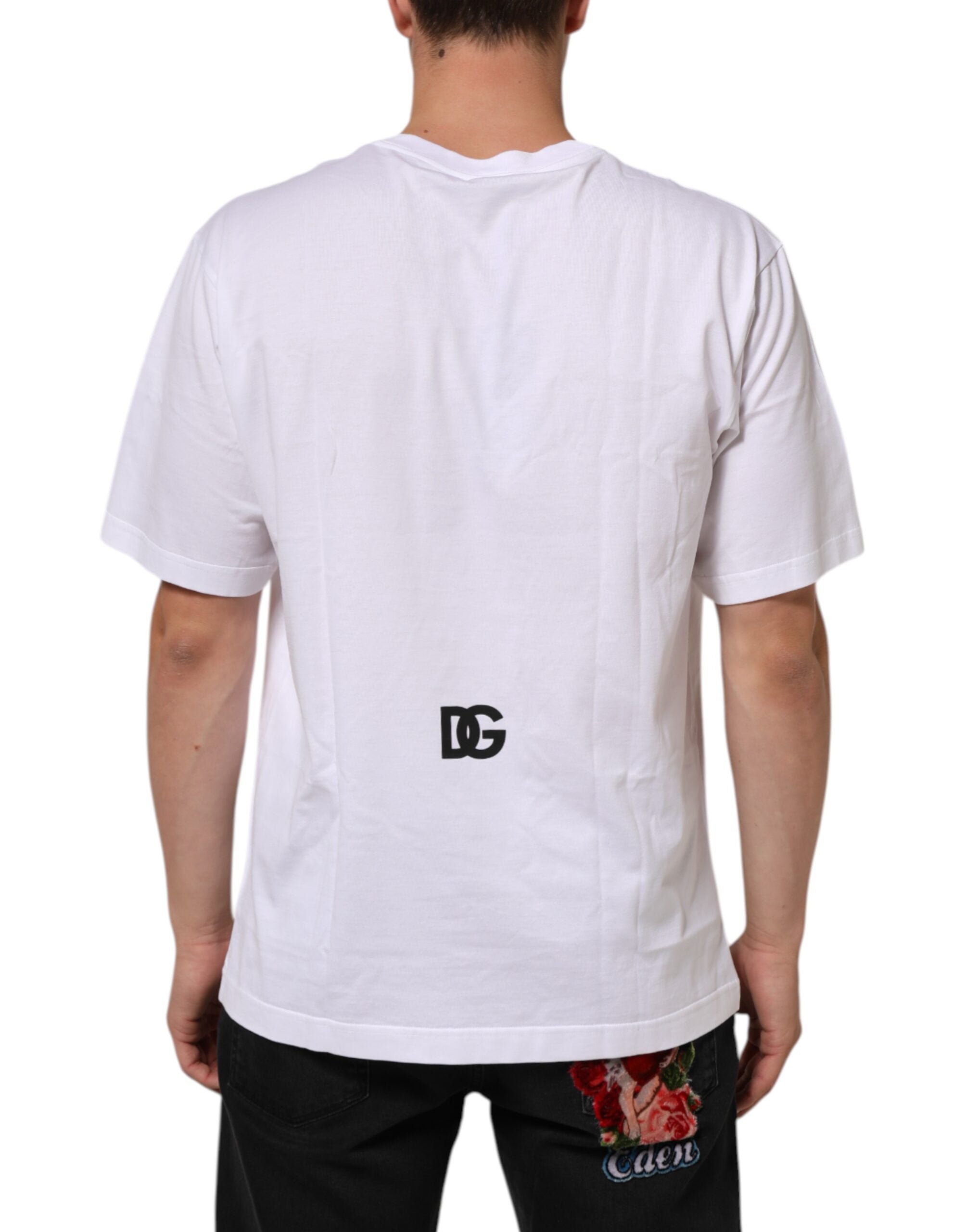 Dolce & Gabbana White Logo Print Cotton Crew Neck Men T-shirt Dolce & Gabbana