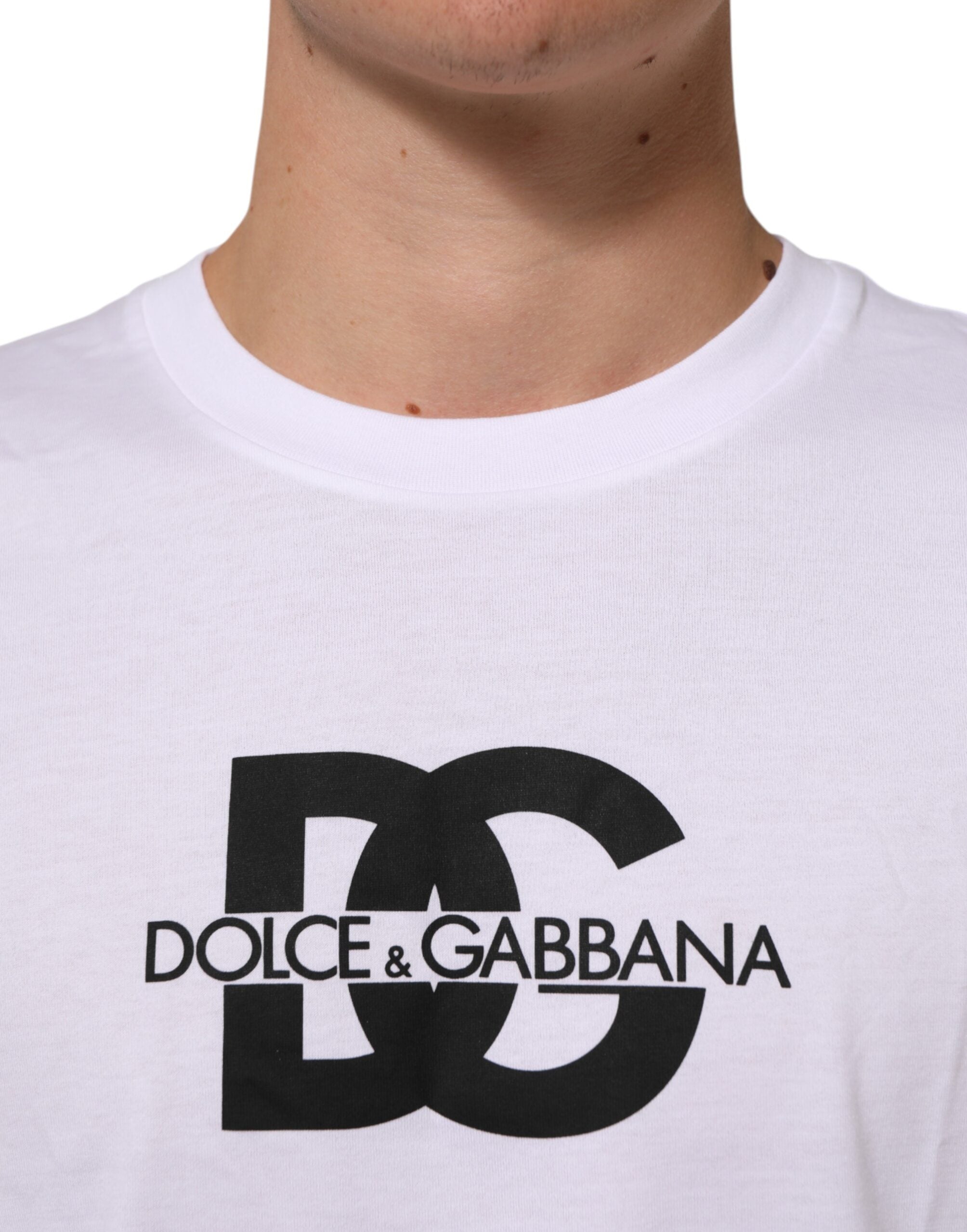 Dolce & Gabbana White Logo Print Cotton Crew Neck Men T-shirt Dolce & Gabbana